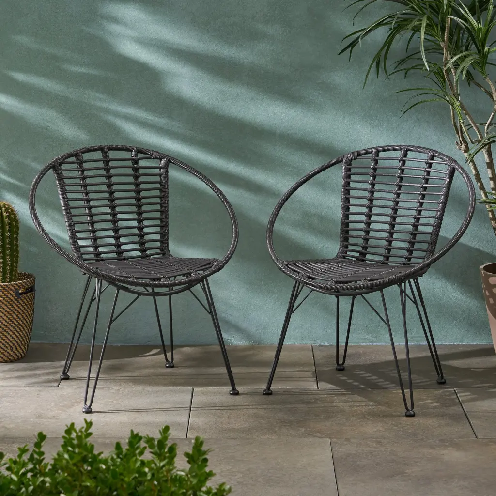 Highland Chair Set 2 Grey Rattan Dining Chairs Patio nh-ihave