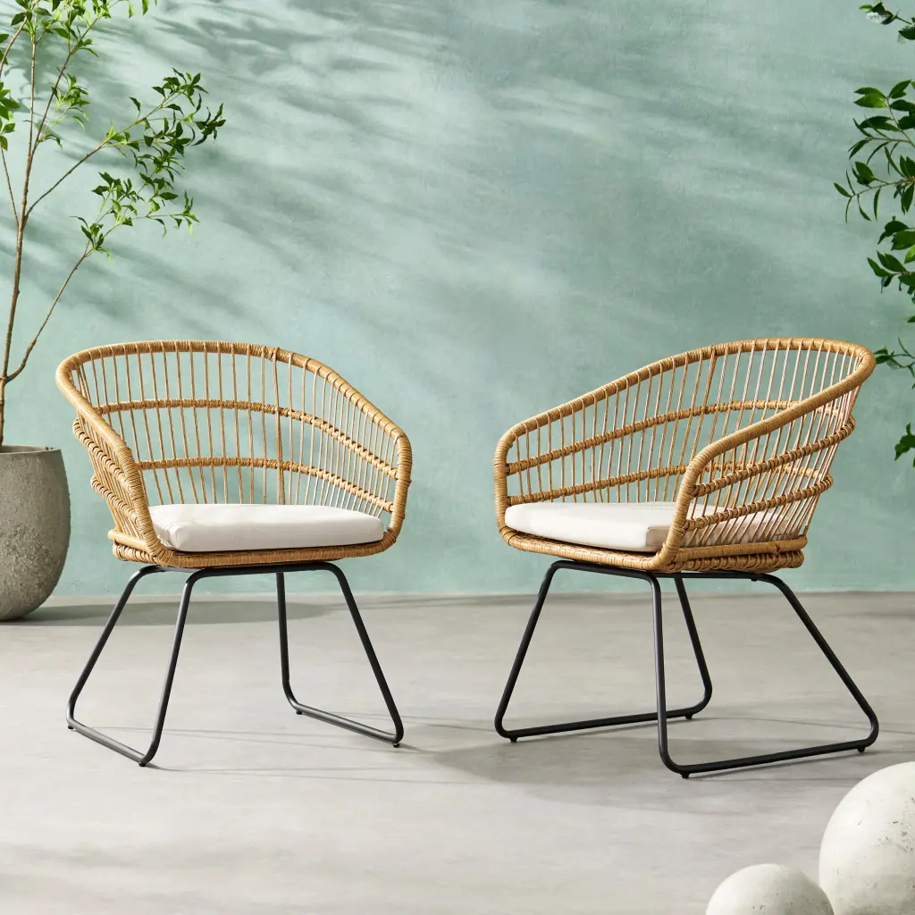 Terry Chair Set 2Pcs 2 Cushions Light Brown Rattan nh-vivalux