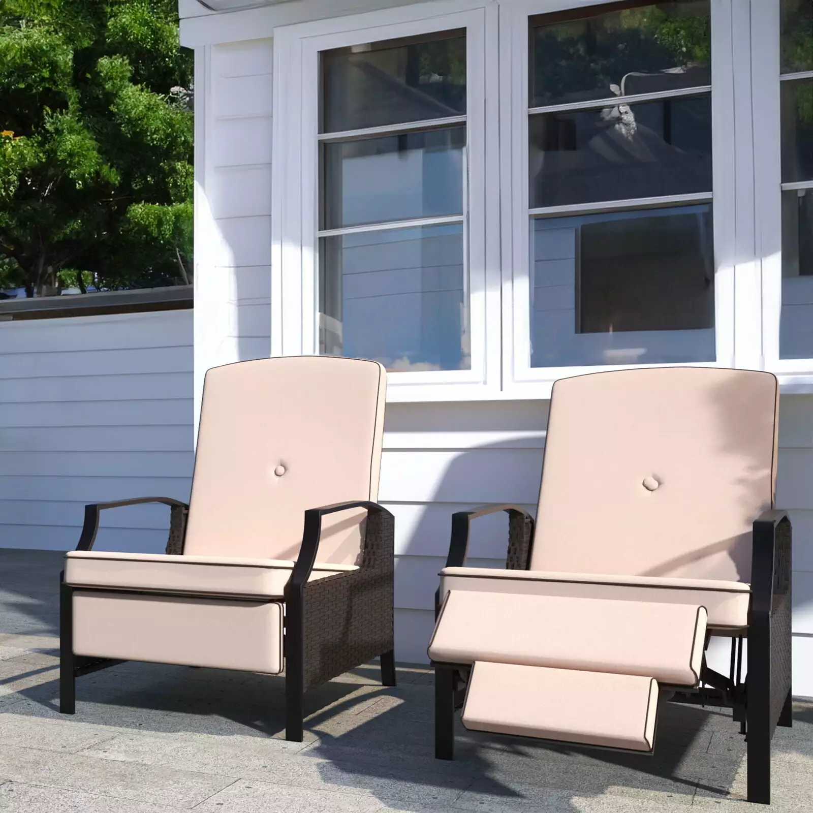 ZGBY Outdoor Rattan Recliner Adjustable Patio Recliner Cushion 2Pc ZGBY Home Products