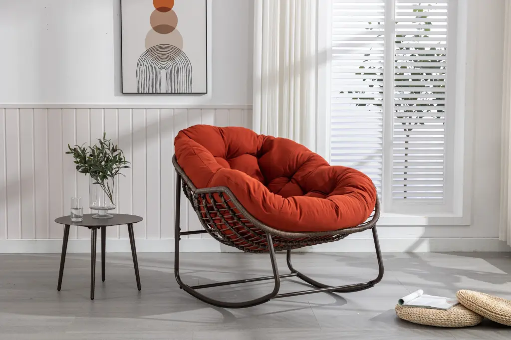 Outdoor Rattan Rocking Chair Padded Cushion Rocker Recliner Chair hifine outdoor furniture w-640