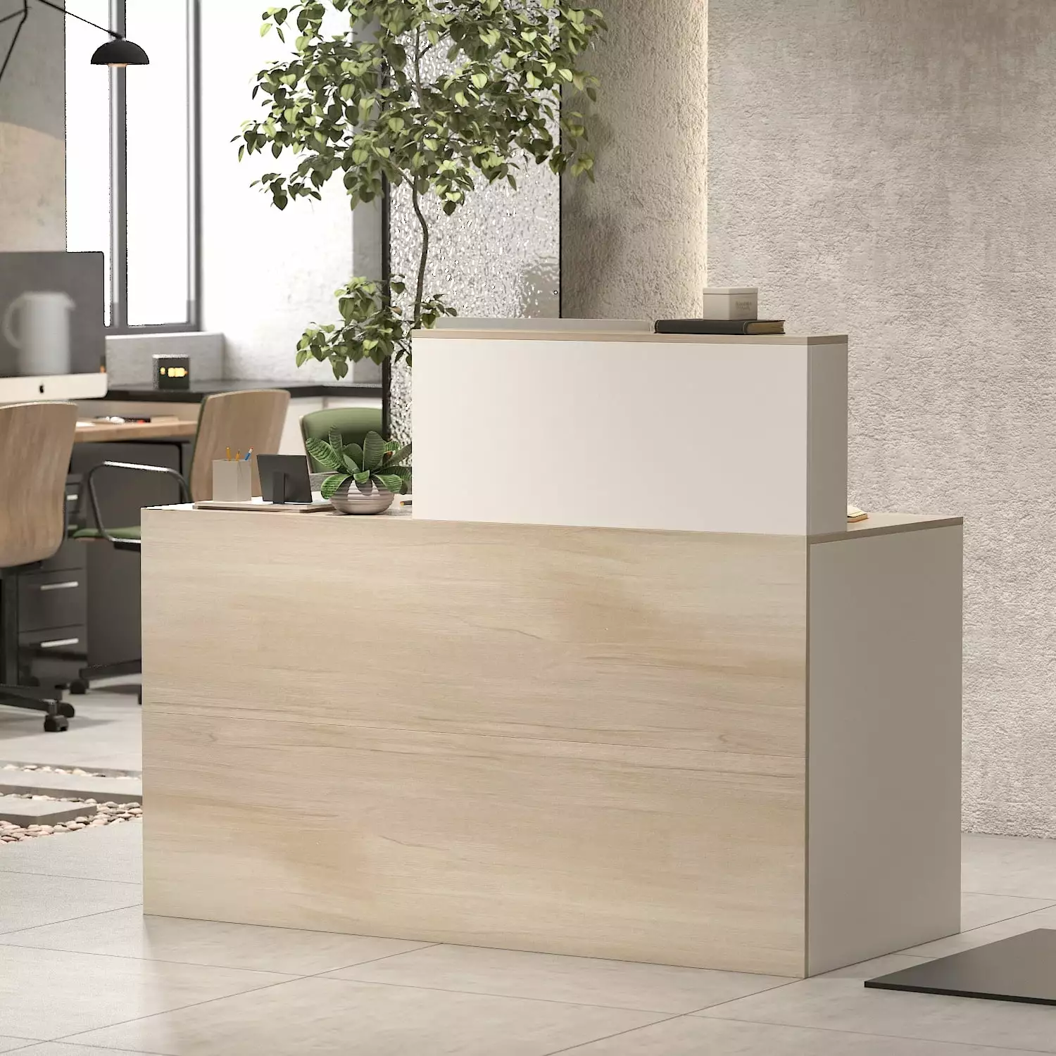 Kerrogee Rectangular Wood Reception Desk Oak Finish See Working Desk Office Bed Bath & Beyond