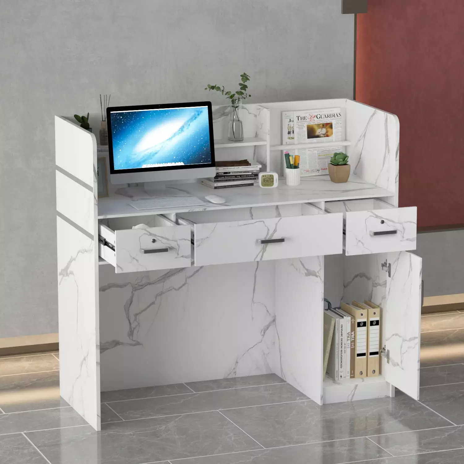 MONSLIPA L-Shape Wood Reception Desk Center Model Complete Group