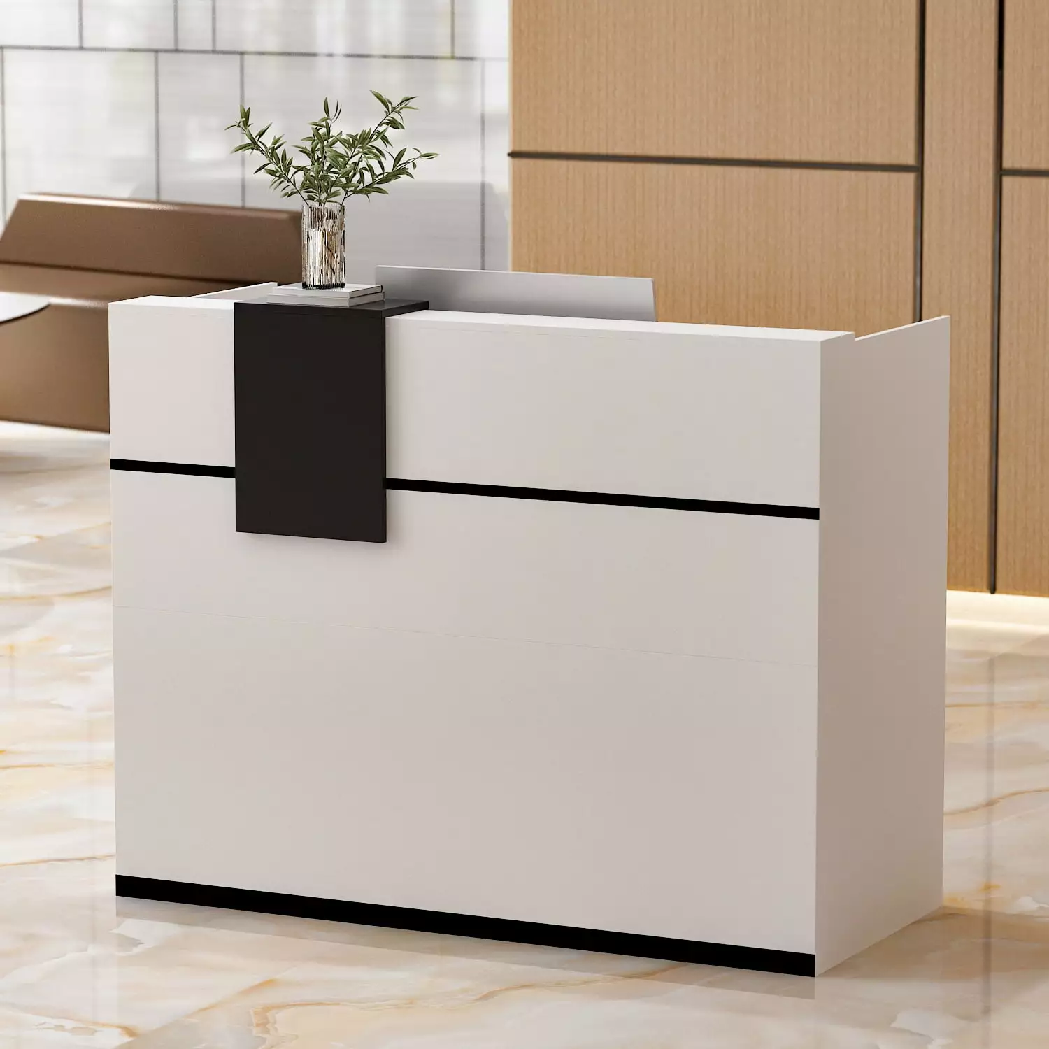 MONSLIPA Reception Desk Hutch Home Office Computer Writing Desk White