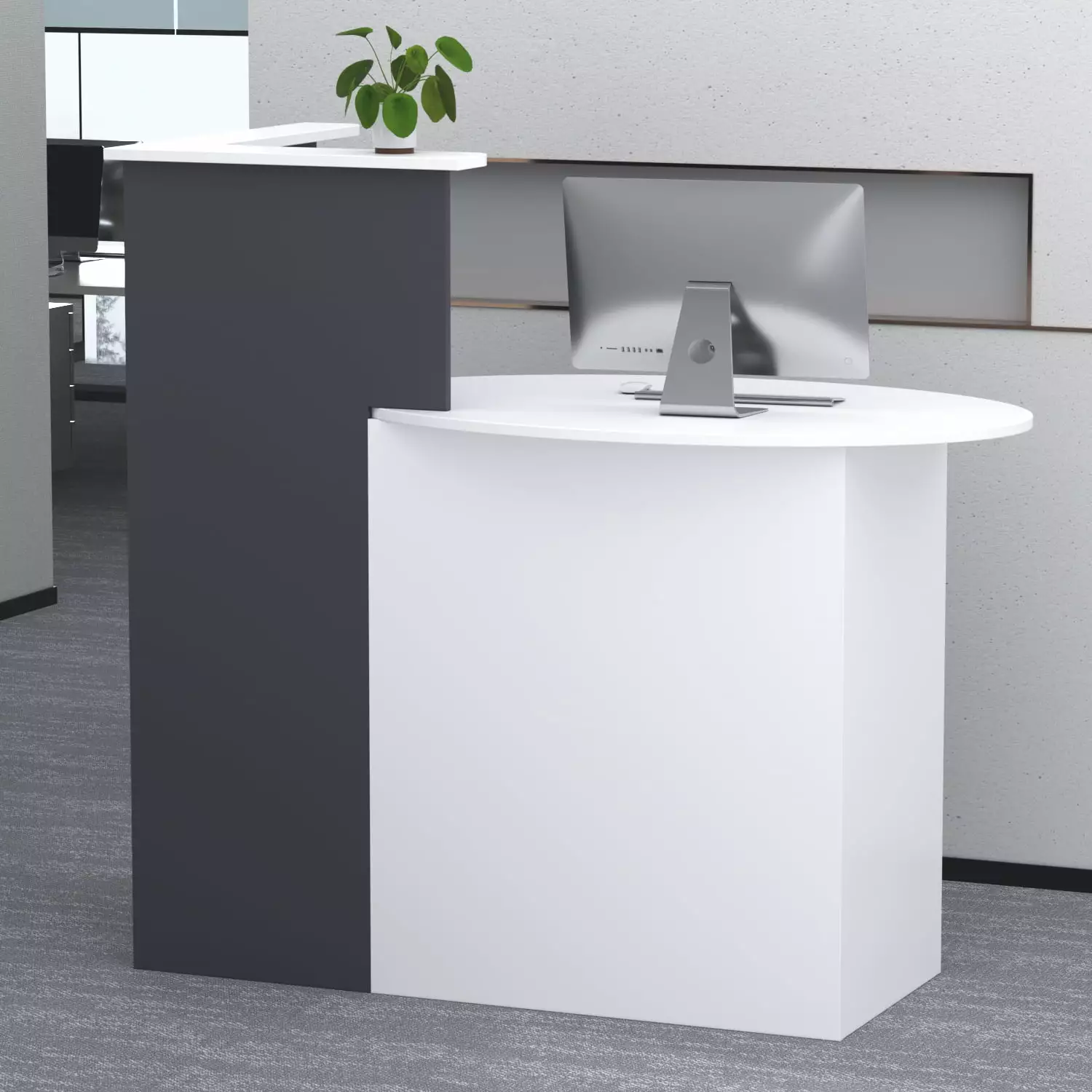 WIAWG Front Reception Counter Desk Small Checkout Office Desk Drawers and Shelves White-Black