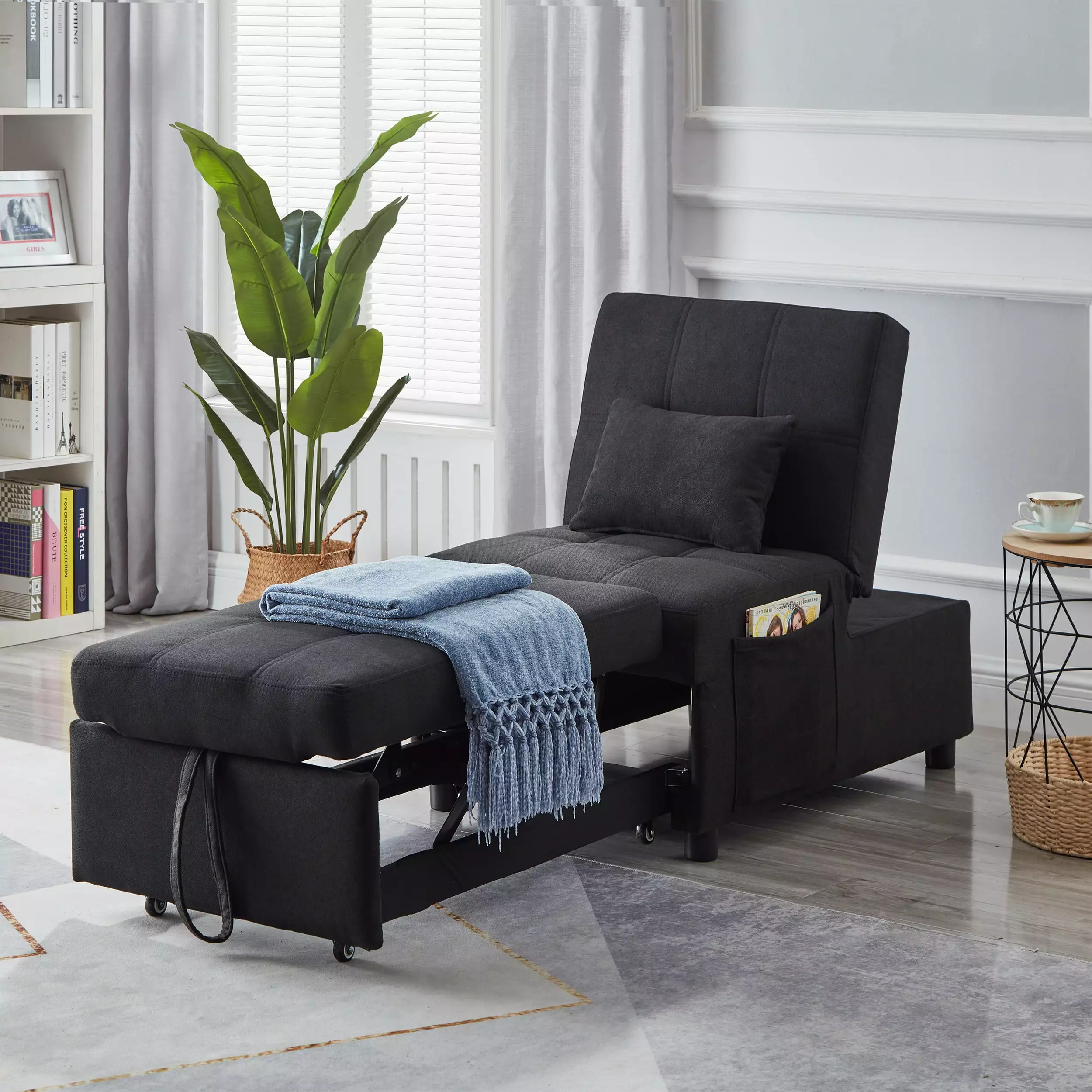 Black Linen Fabric Recliner Chair Bed Living Room and Bedroom Furniture CNCJ