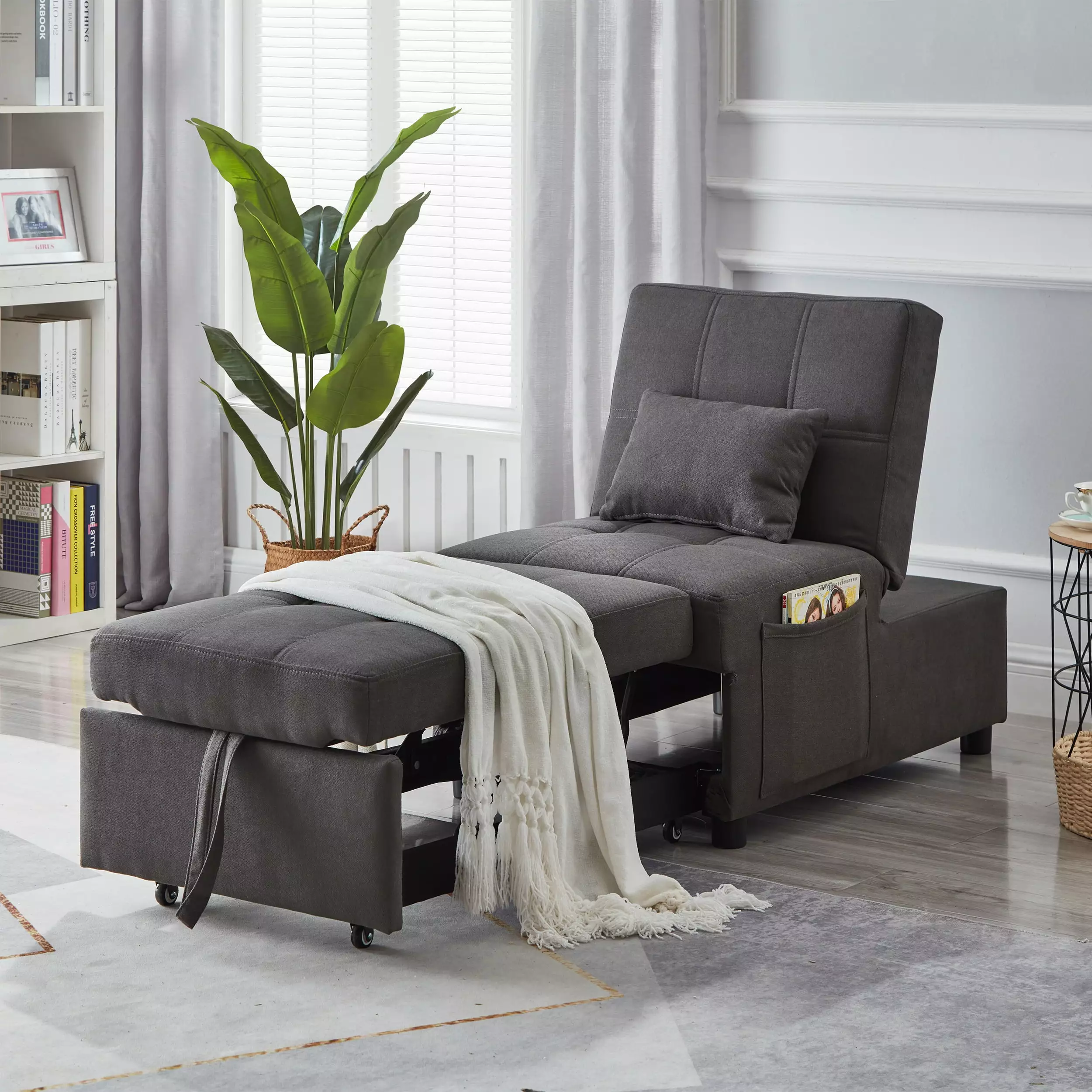 Grey Linen Fabric Recliner Chair Bed Comfortable Living Room and Bedroom CNCJ