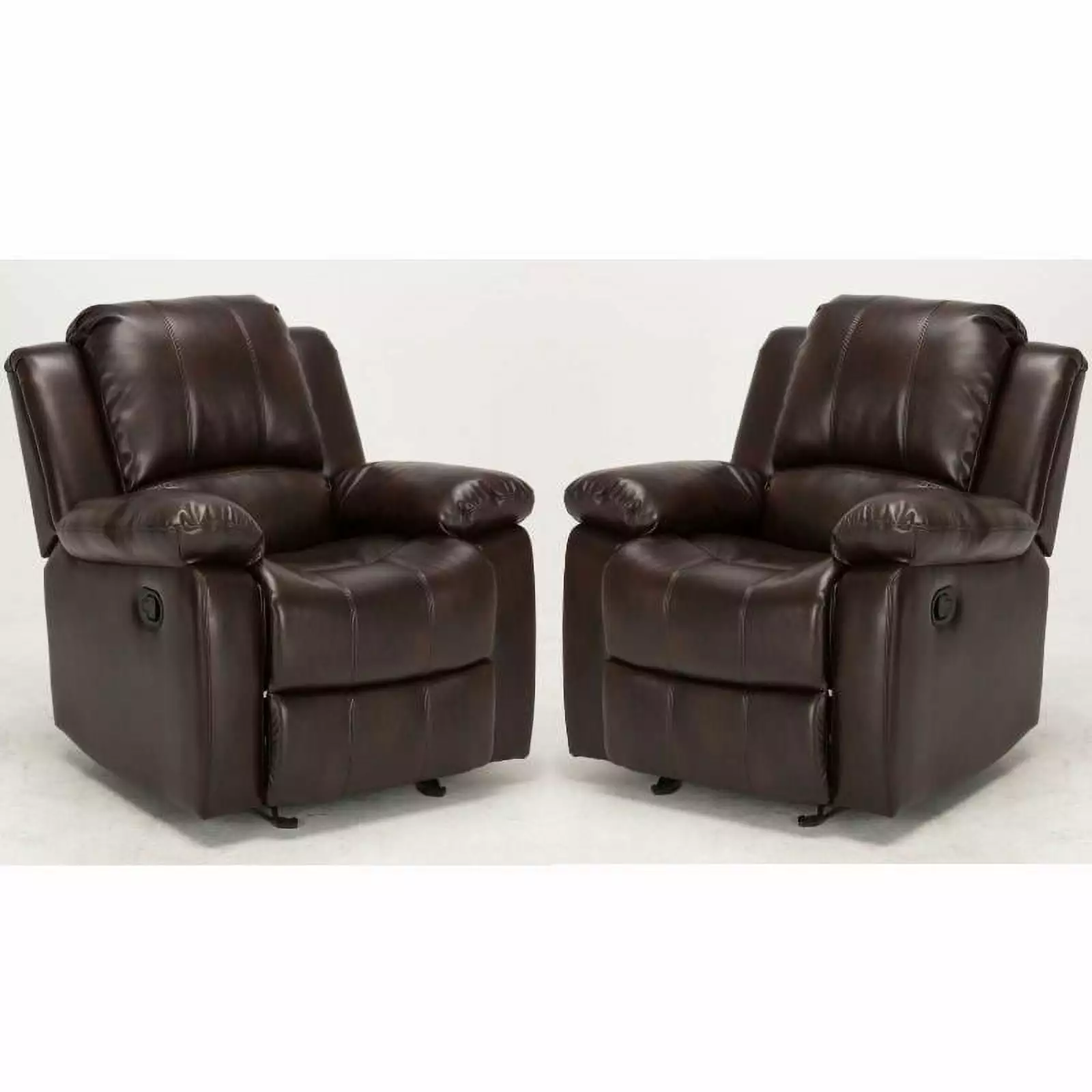 Home Square Burnished Brown Faux Leather Recliner Set 2