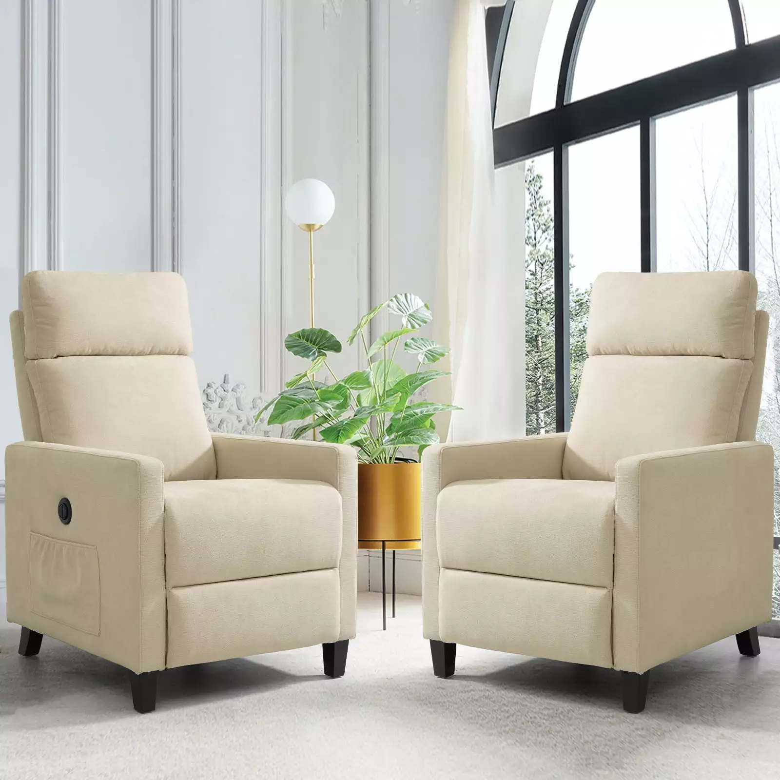LEISLAND Power Recliner Chairs Set 2 Beige Small Spaces Overstuffed Cushions