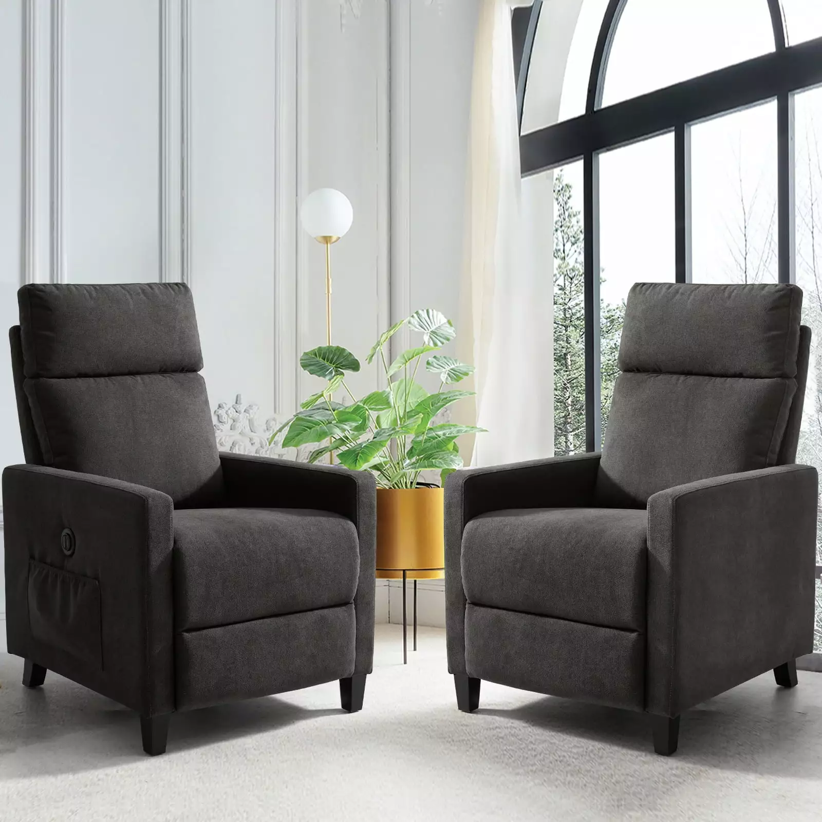 LEISLAND Power Recliner Chairs Set 2 Black Small Spaces Overstuffed Cushions