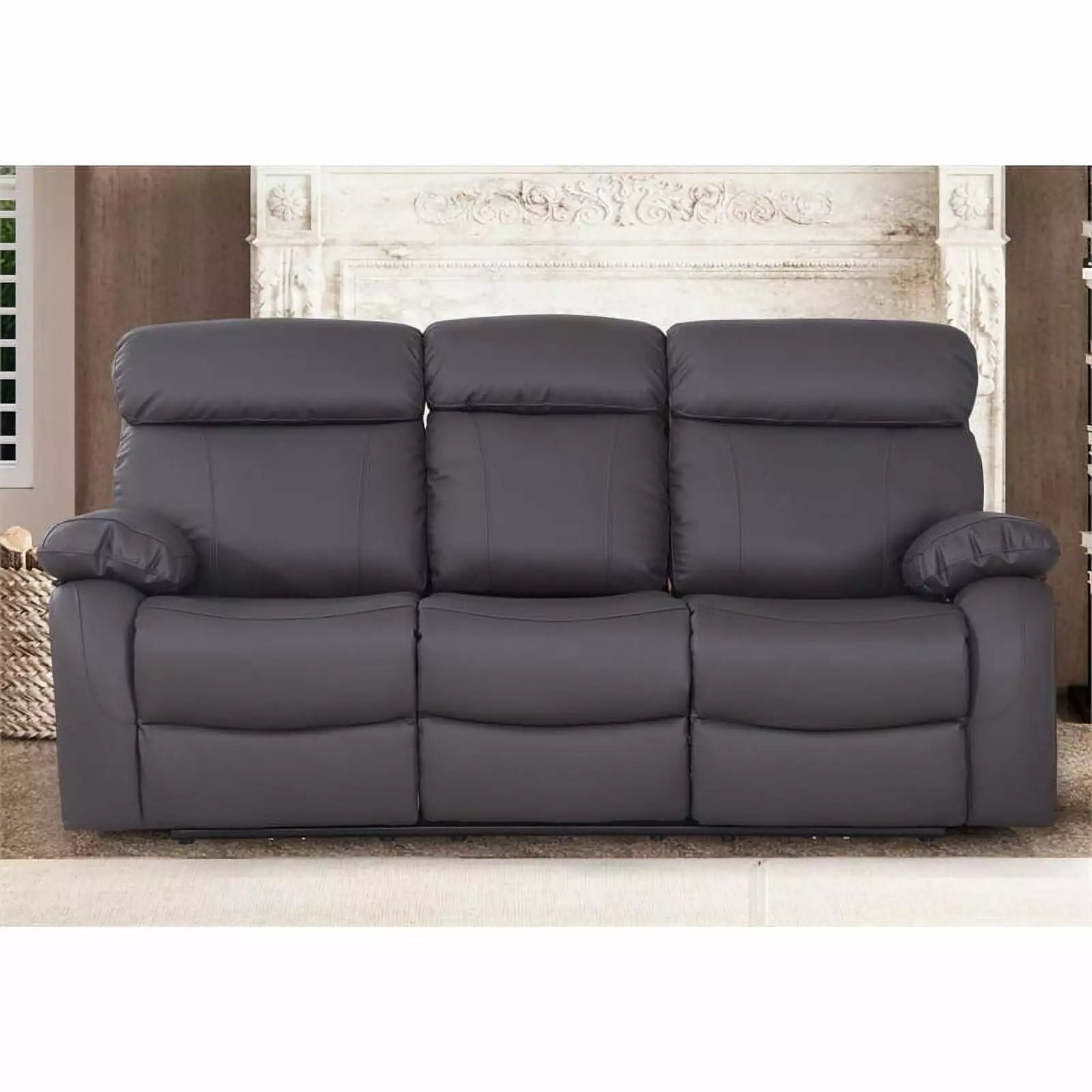 Alexent Leather Recliner Sofa Power 3 Seater Recliner Couch w Cupholder Gray