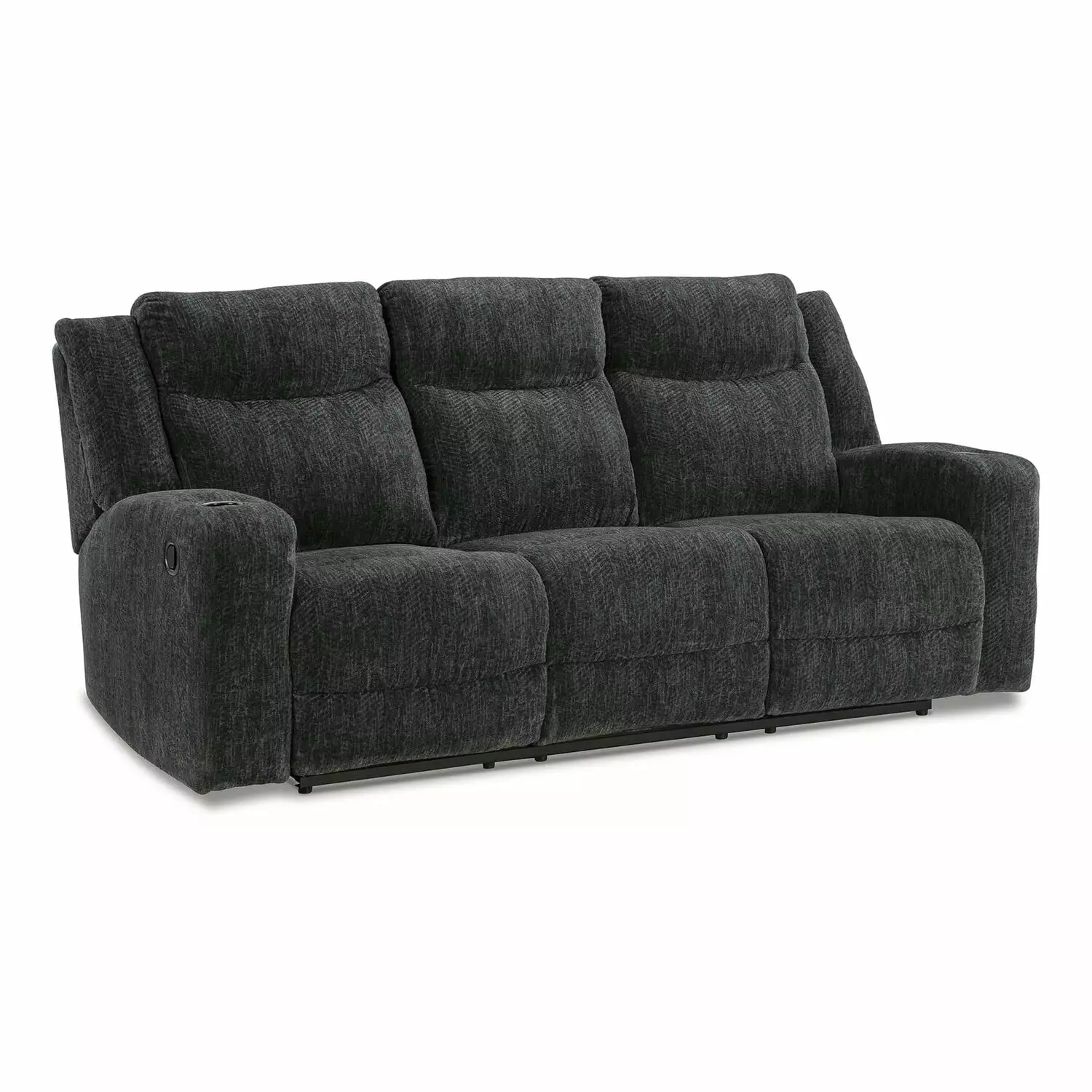 BenJara Kavi 87 Inch Manual Recliner Sofa Drop Down Table Soft Black Polyester