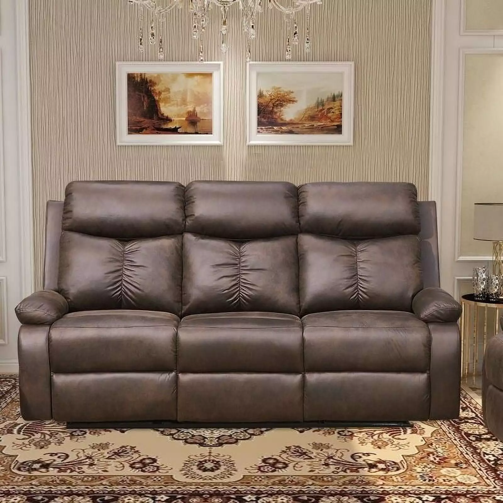 Vanity Art Brown Microfiber 3-Seat Recliner Loveseat Manual Reclining Couch Small Living Room Dining Room Sofa Set