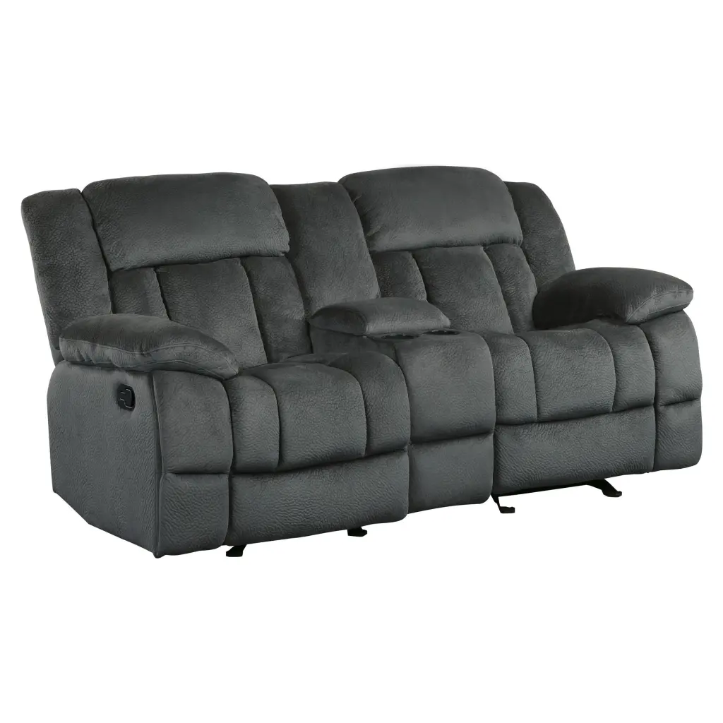 Microfiber Textured Fabric Glider Reclining Loveseat Charcoal Black royal hampton