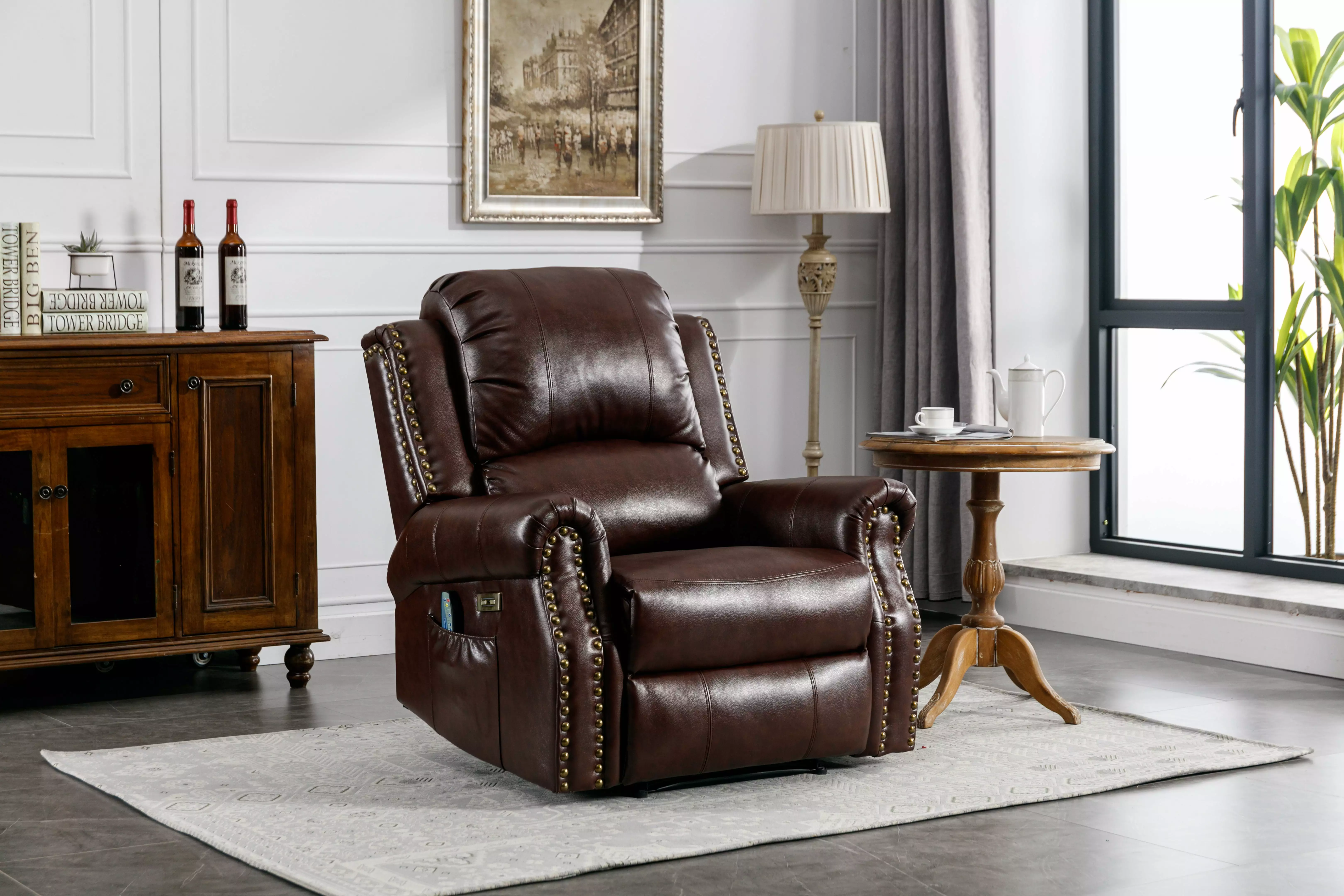 Bestier PU Leather Recliner Chair - Classic Single Reclining Chair Comfortable Armrest and Backrest