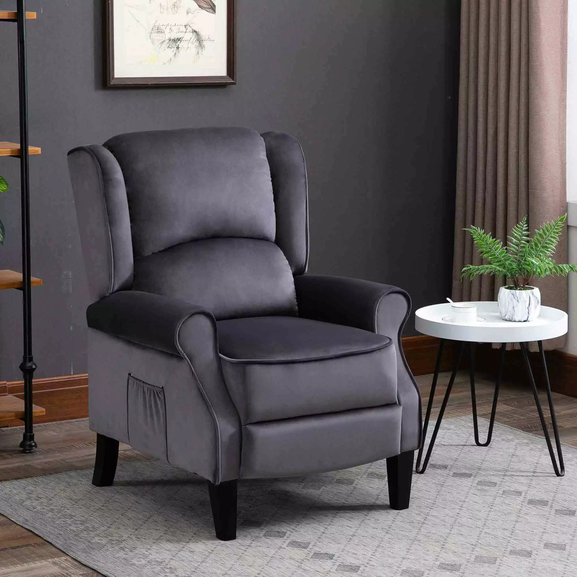 Modern Grey Upholstered Leisure Recliner Chair Living Room Comfortable Fabric Sofa DOLIHOME