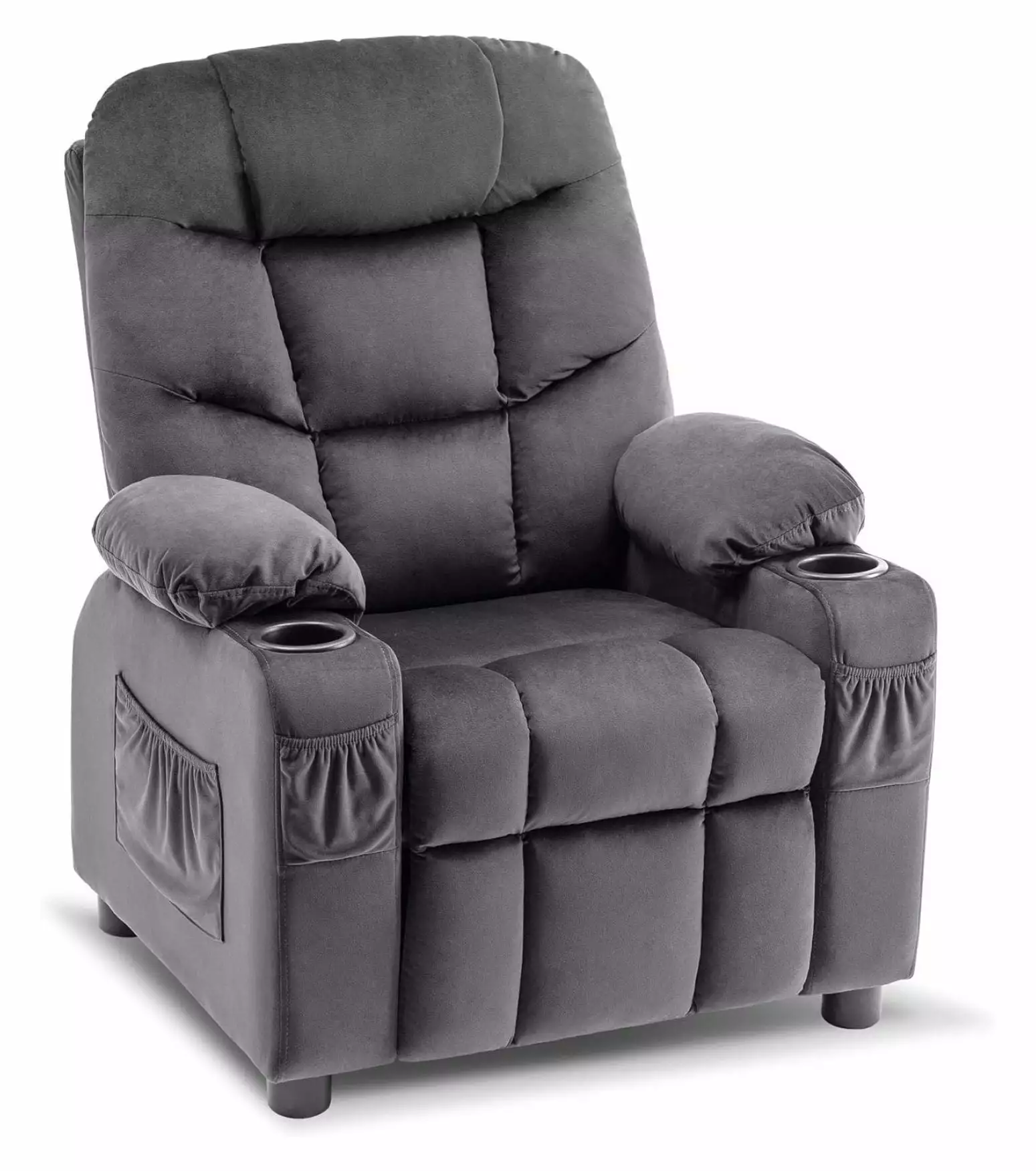 Drevy Big Kids Recliner Chair Cup Holders Boys and Girls Room Velvet Fabric Recliner 3+ Age Group