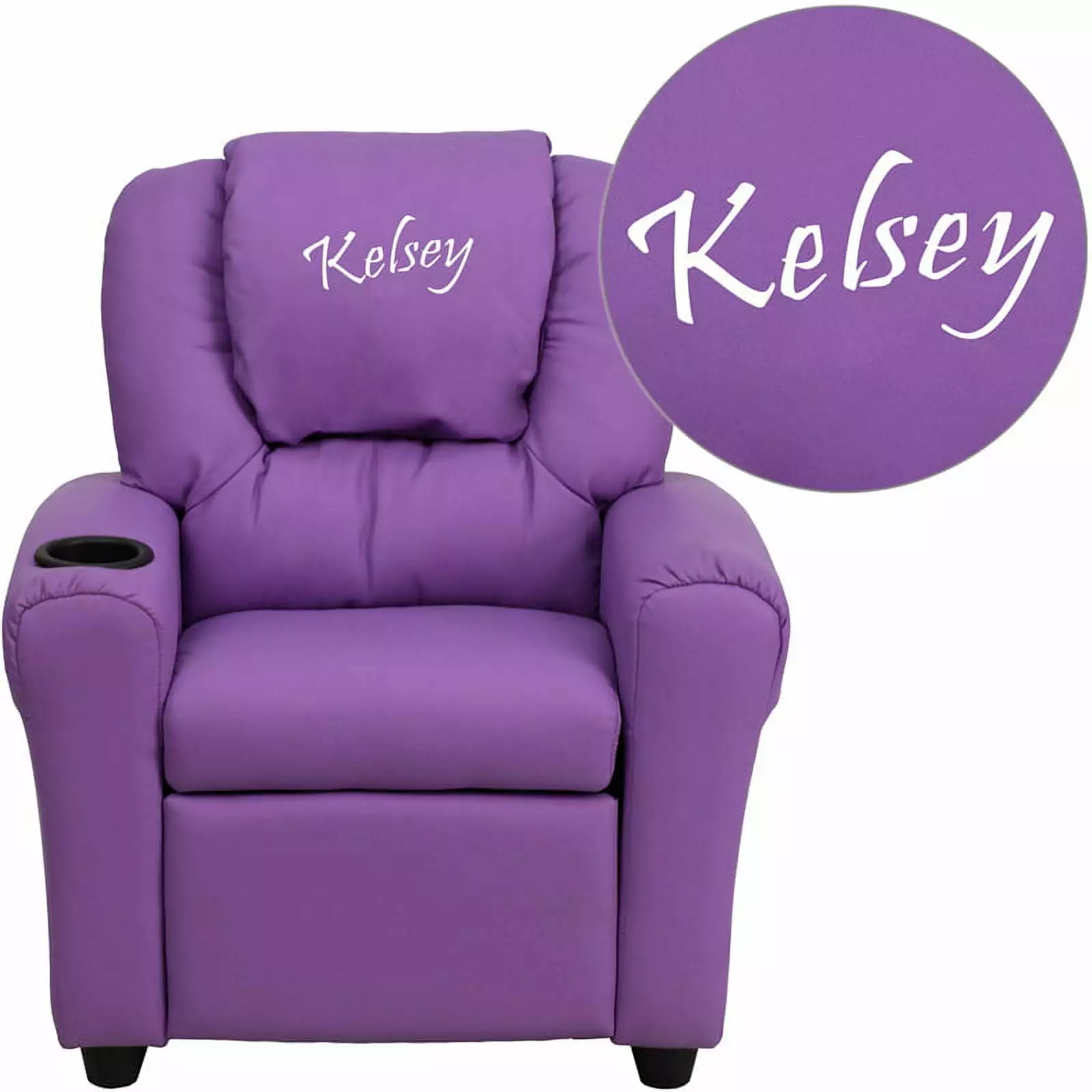 Personalized Lavender Vinyl Kids Recliner Cup Holder and Headrest Flash Furniture