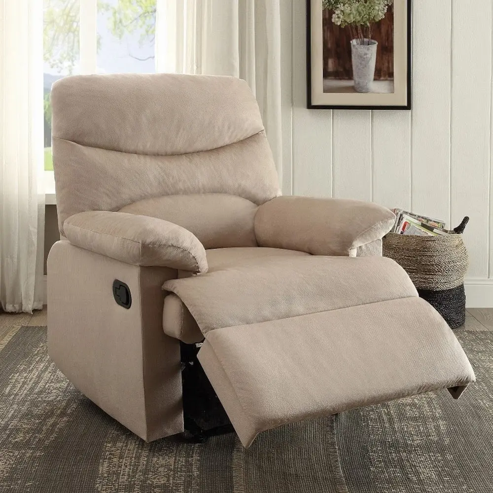Light Brown Recliner Pillow Top Arm Manual Handle Metal Base Living Room Chair furniture max