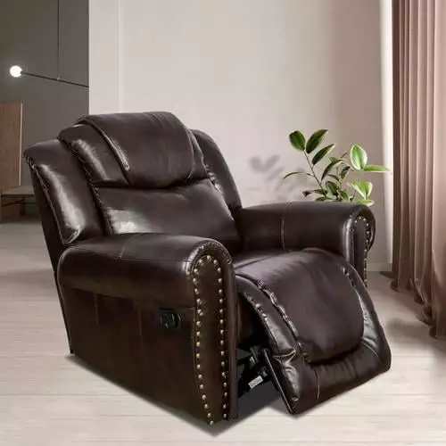 Hommoo Semi PU Synthetic Leather Recliner Chair Living Room Lounge Seat Espresso