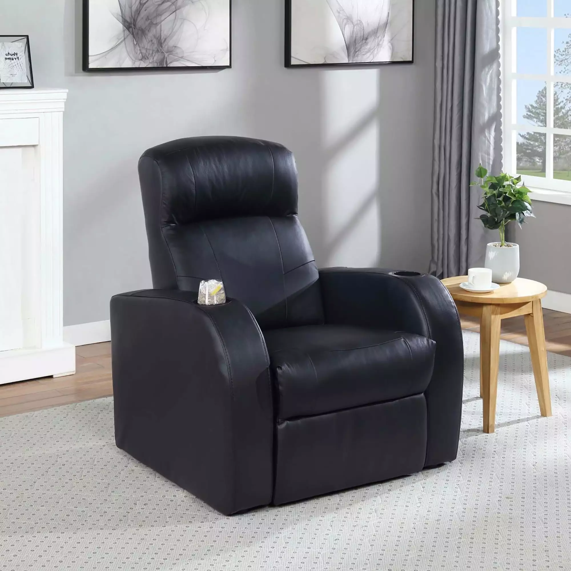 Black Upholstered Recliner Cup Holder Jamini