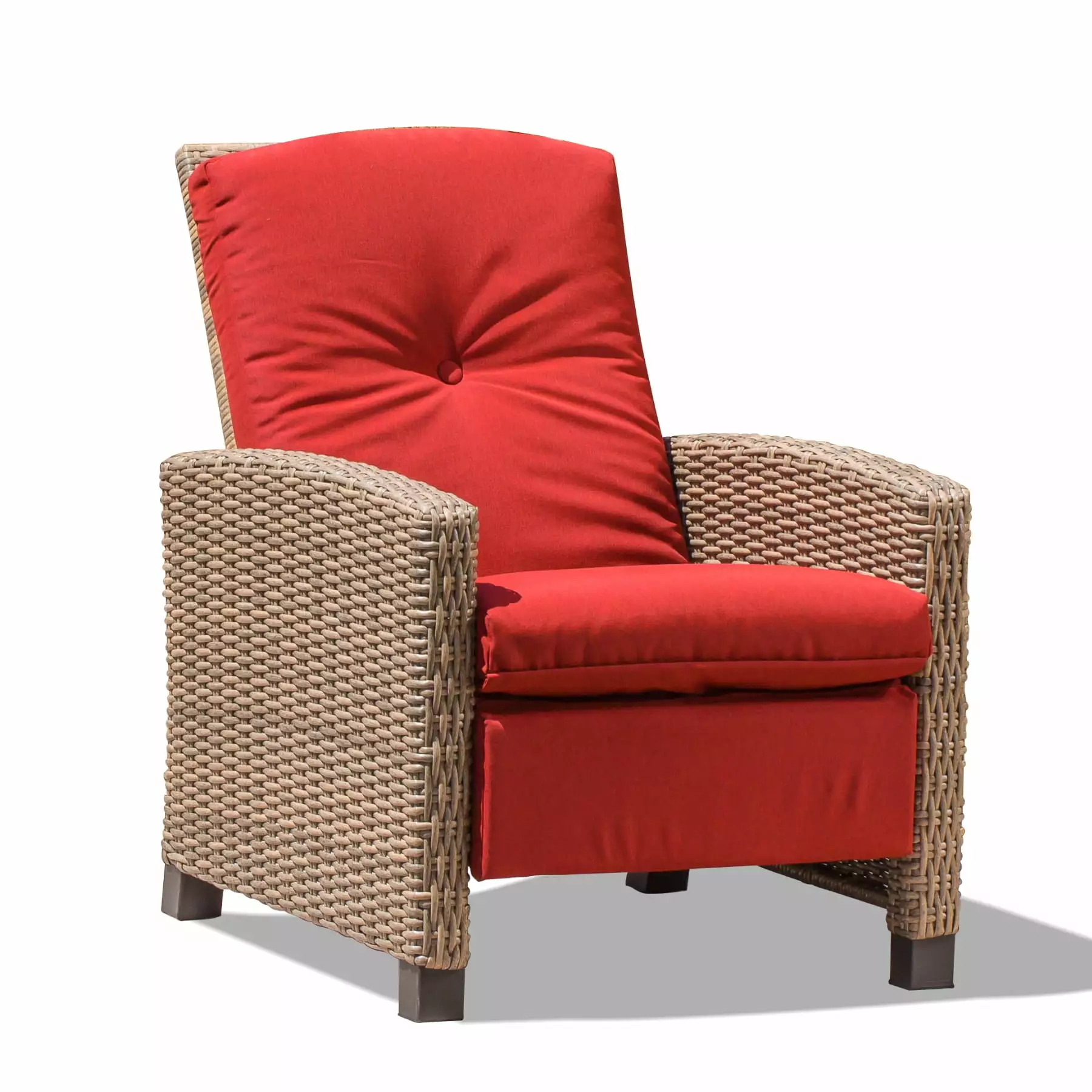 Indoor Outdoor Recliner All-Weather Wicker Patio Chair Red Cushion Jamini