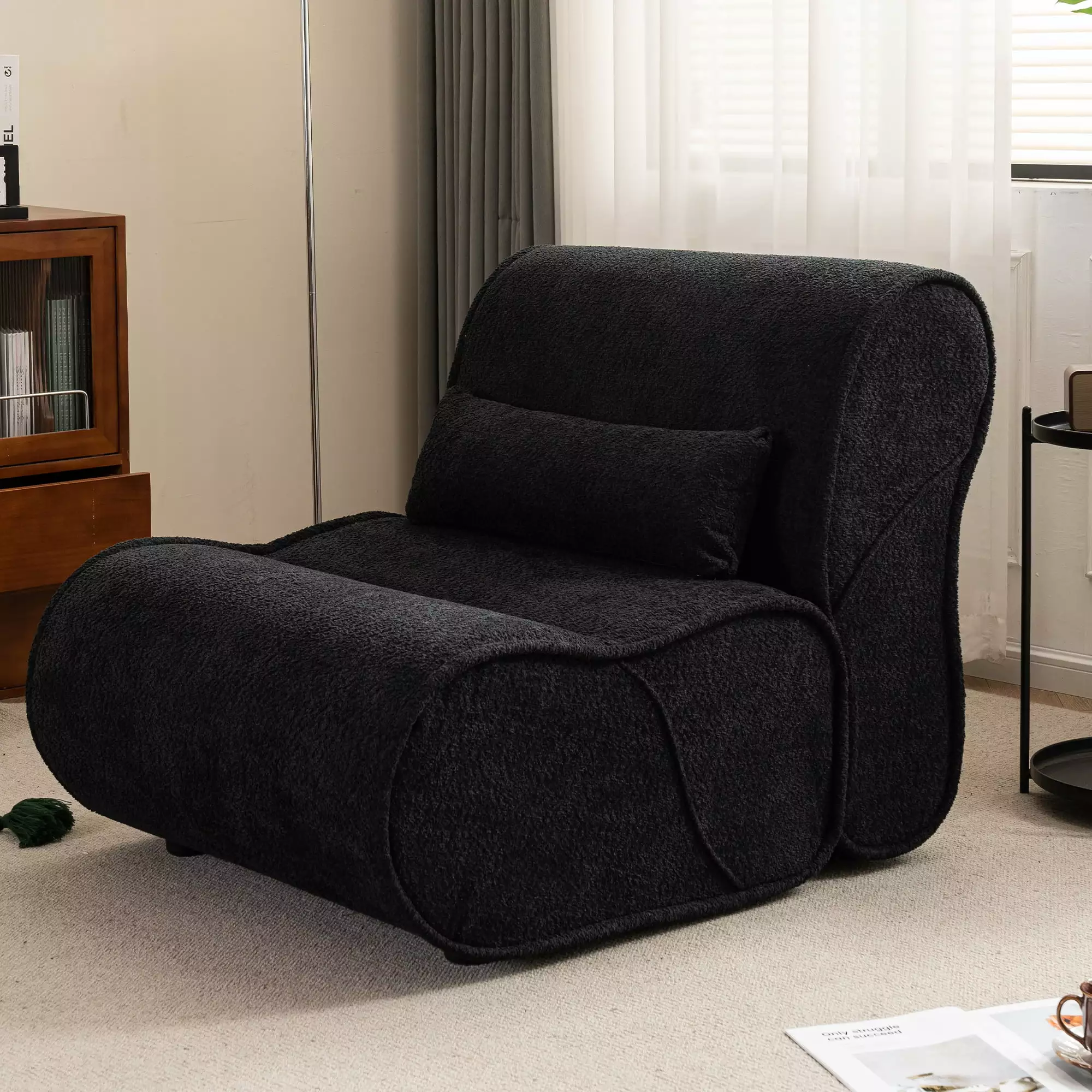 Soft Pellet Velvet Recliner Lounge Chair Waist Pack Padding Modern Black Jamini