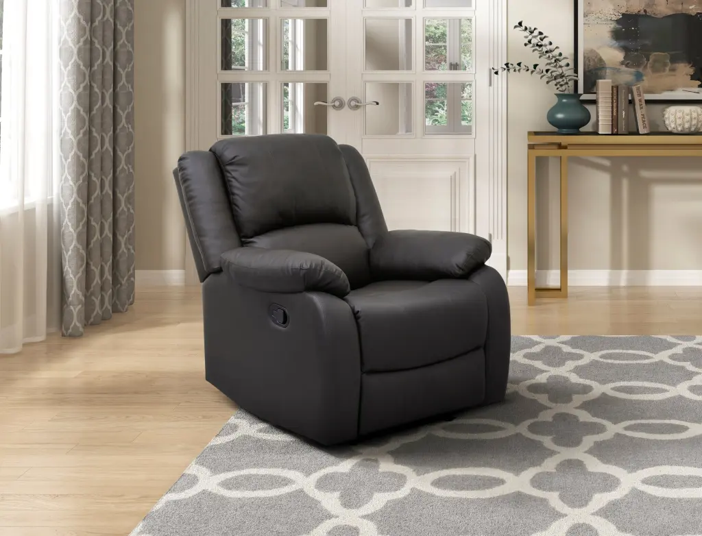 Modern Reclining Chair Dark Brown Faux Leather Upholstery Pillowtop Armchair kanepe