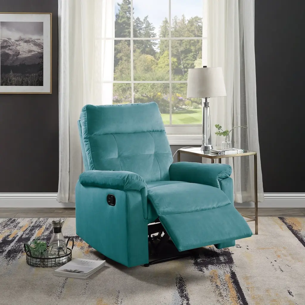 Opulent Velvet Teal Blue Color Motion Recliner Chair 1Pc Manual Couch Living Room kanepe
