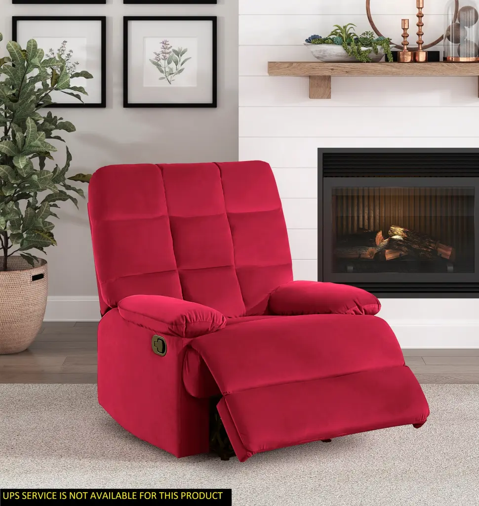 Red Velvet Reclining Chair Square Tufted Back Pillowtop Arm kanepe