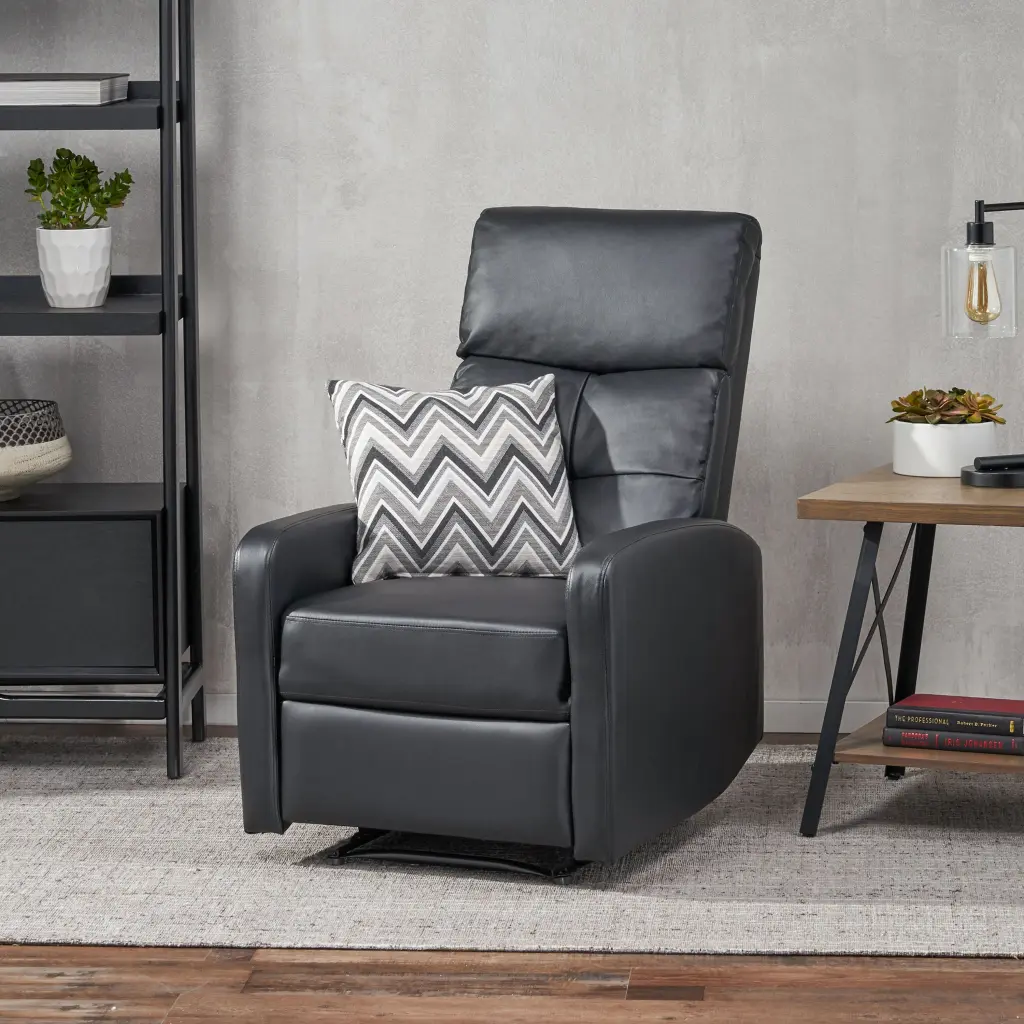 26 Inch Wide Faux Leather Manual Quality Recliner Black PU Comfortable Chair nh-ocean furniture