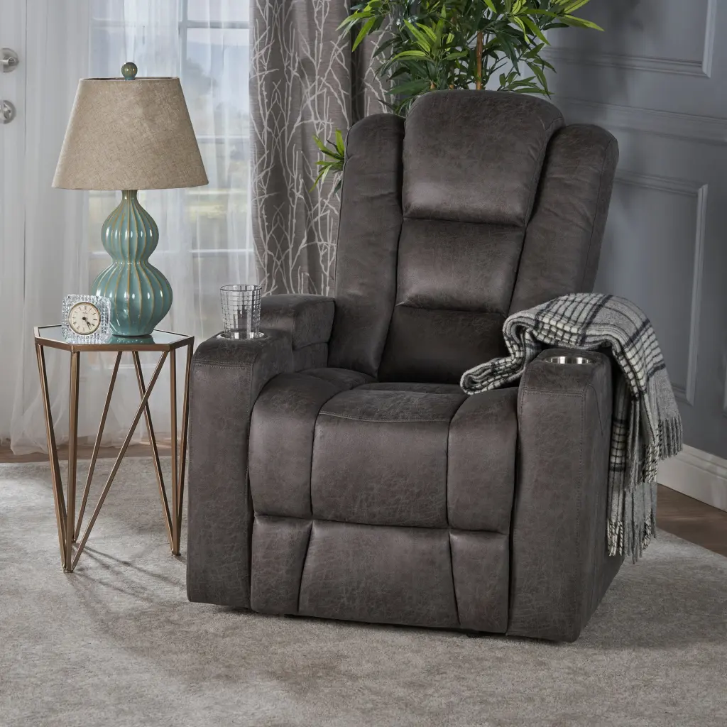 33 Inch Wide Power Recliner Chair Arm Storage and USB Port, Slate Color nh-ocean furniture