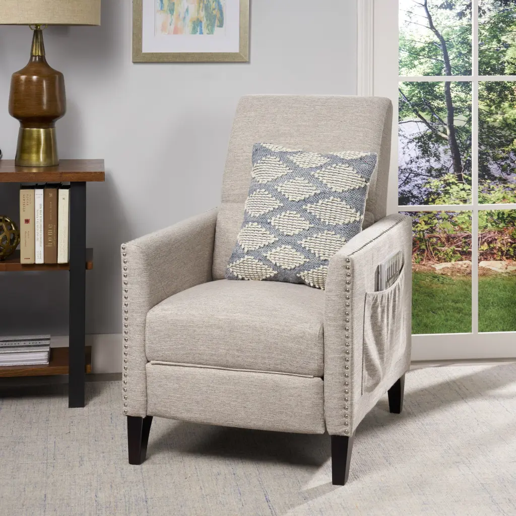 Push Back Recliner Light Grey Fabric Comfortable Living Room Chair nh-sunfay