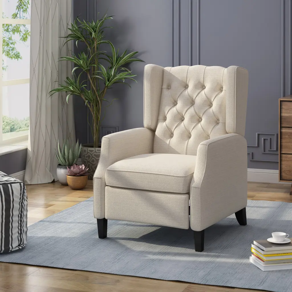 Recliner Chair Beige Fabric Living Room Comfortable Lounge Seating nh-sunfay