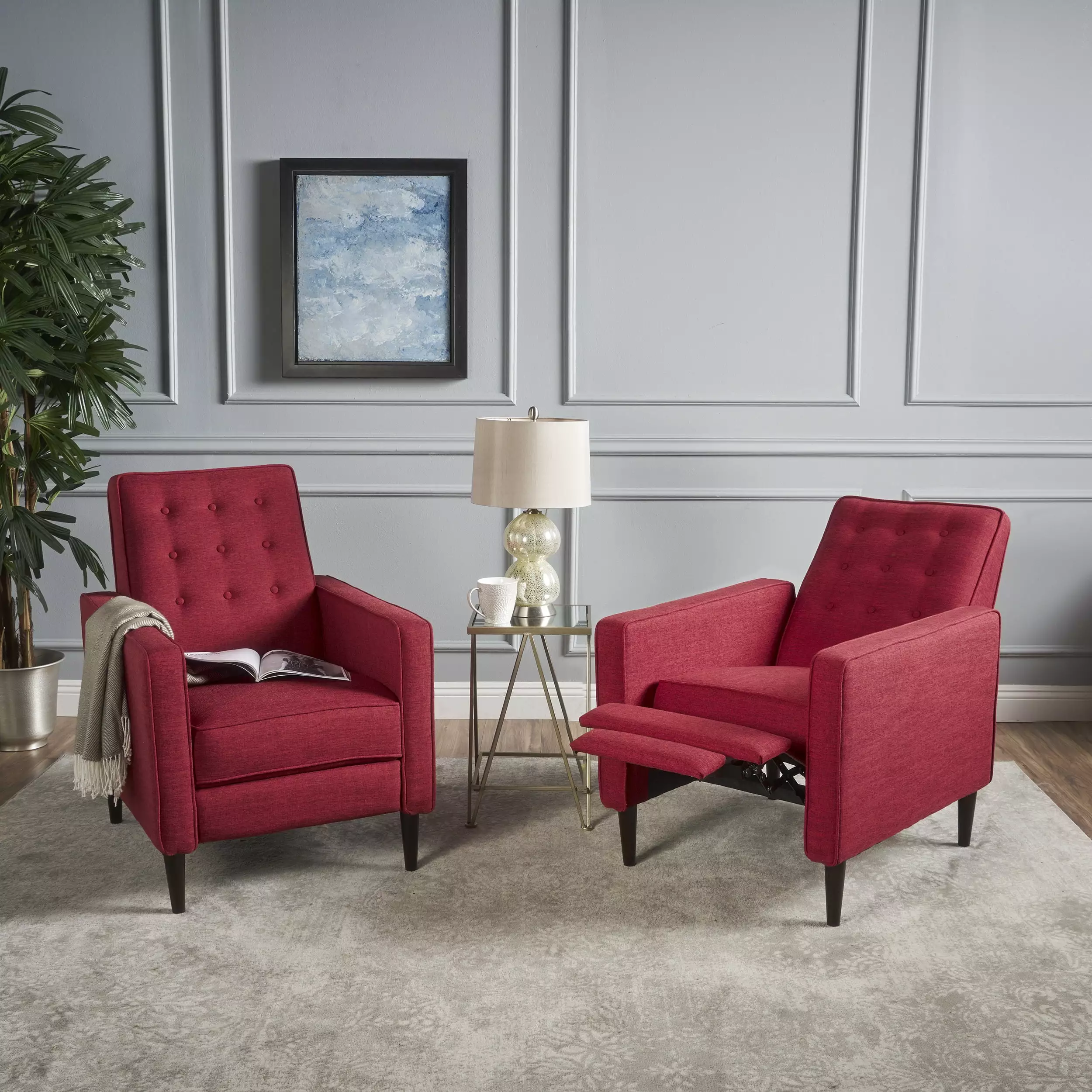 Noble House Melvin Standard Fabric Push Back Recliner Red
