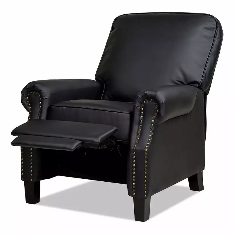 Pemberly Row Faux Leather Recliner Accent Chair Ink Black Modern Design