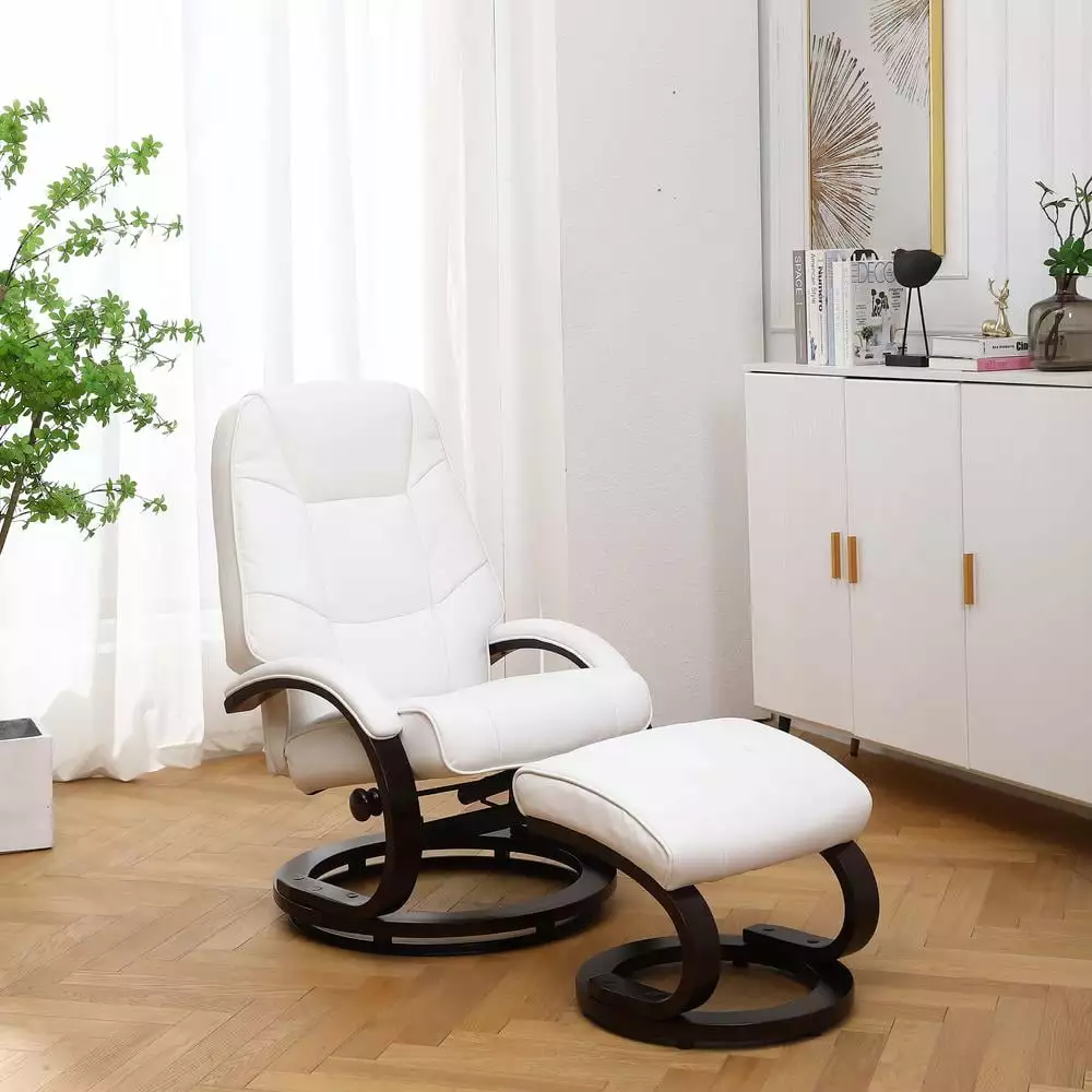 Progressive Furniture Sundsvall White Faux Leather Recliner and Ottoman Set