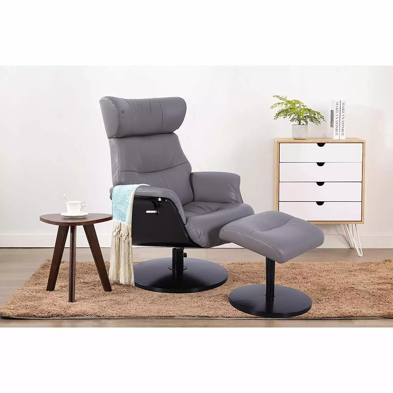 Sennet Recliner and Ottoman Steel Air Leather - Modern Living Room Furniture Relax-R