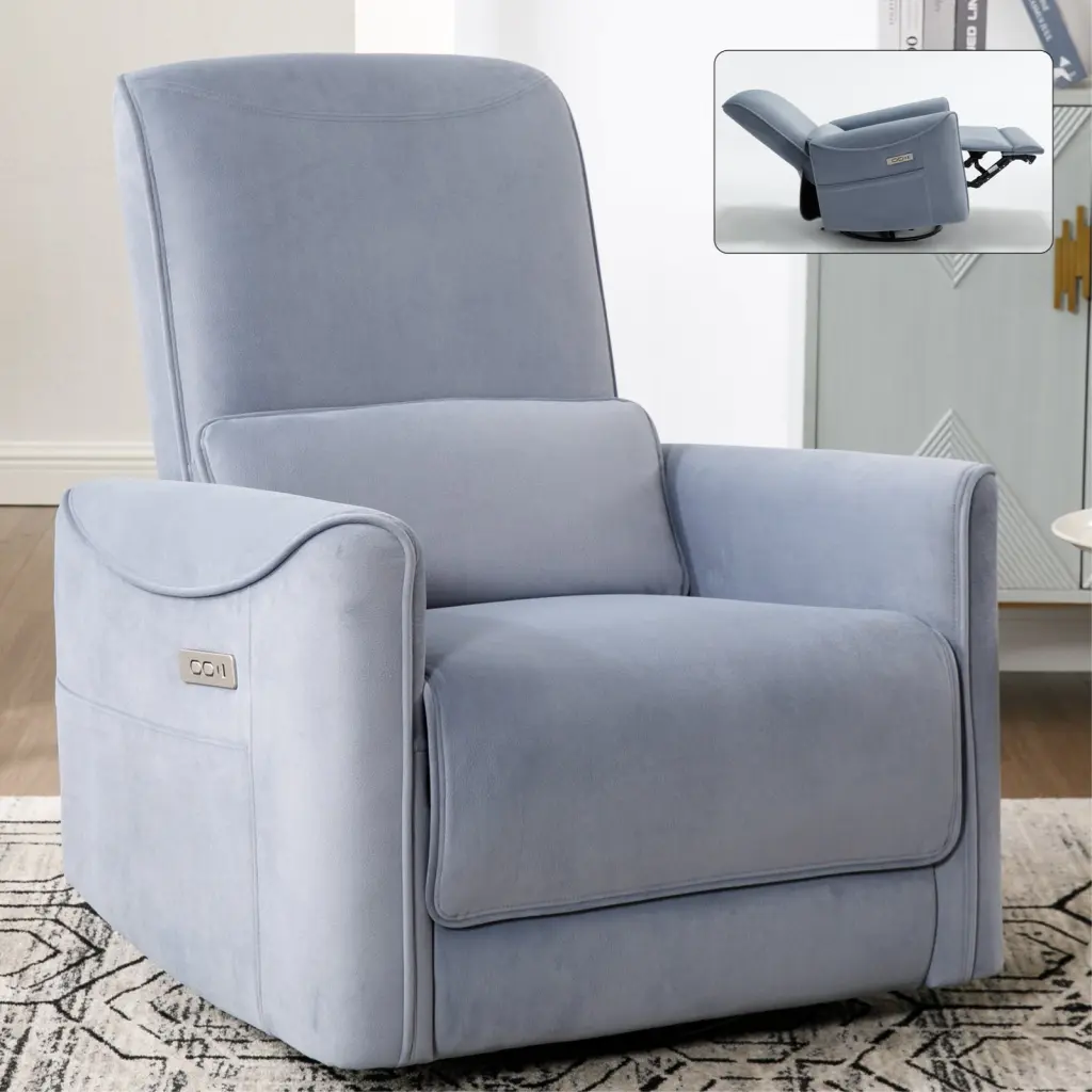 Blue Swivel And Rocker Power Recliner Chair Heavy Duty Motion Mechanism rnb