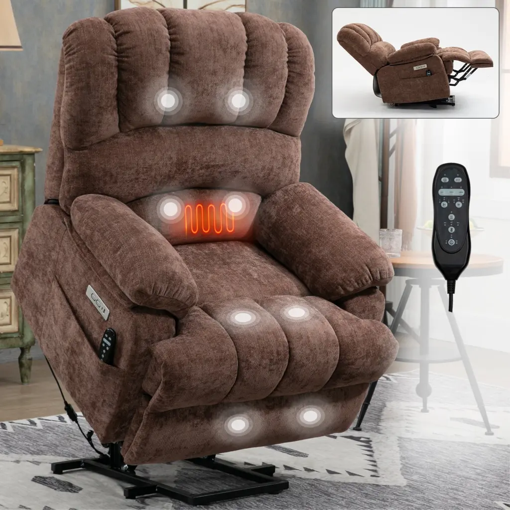 23 Inch Seat Width High Back Large Size Chenille Power Lift Recliner Chair rnb