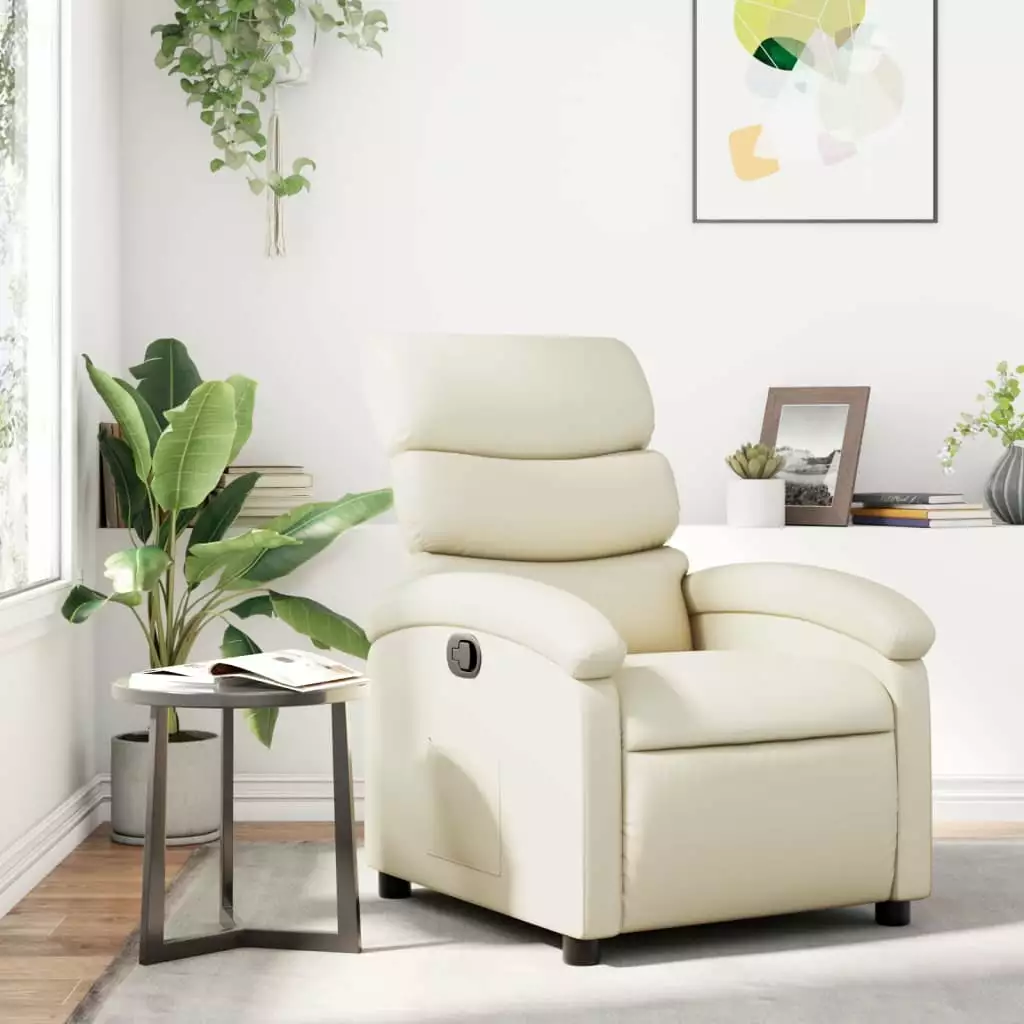 vidaXL Recliner Chair Cream Faux Leather Comfortable Home Furniture