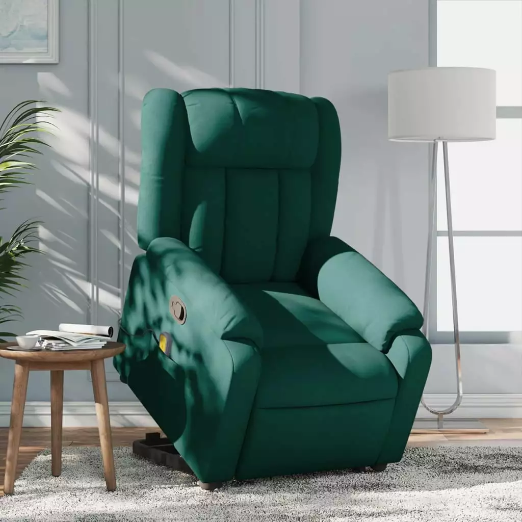 vidaXL Stand Up Massage Recliner Chair Dark Green Fabric Lumbar Support
