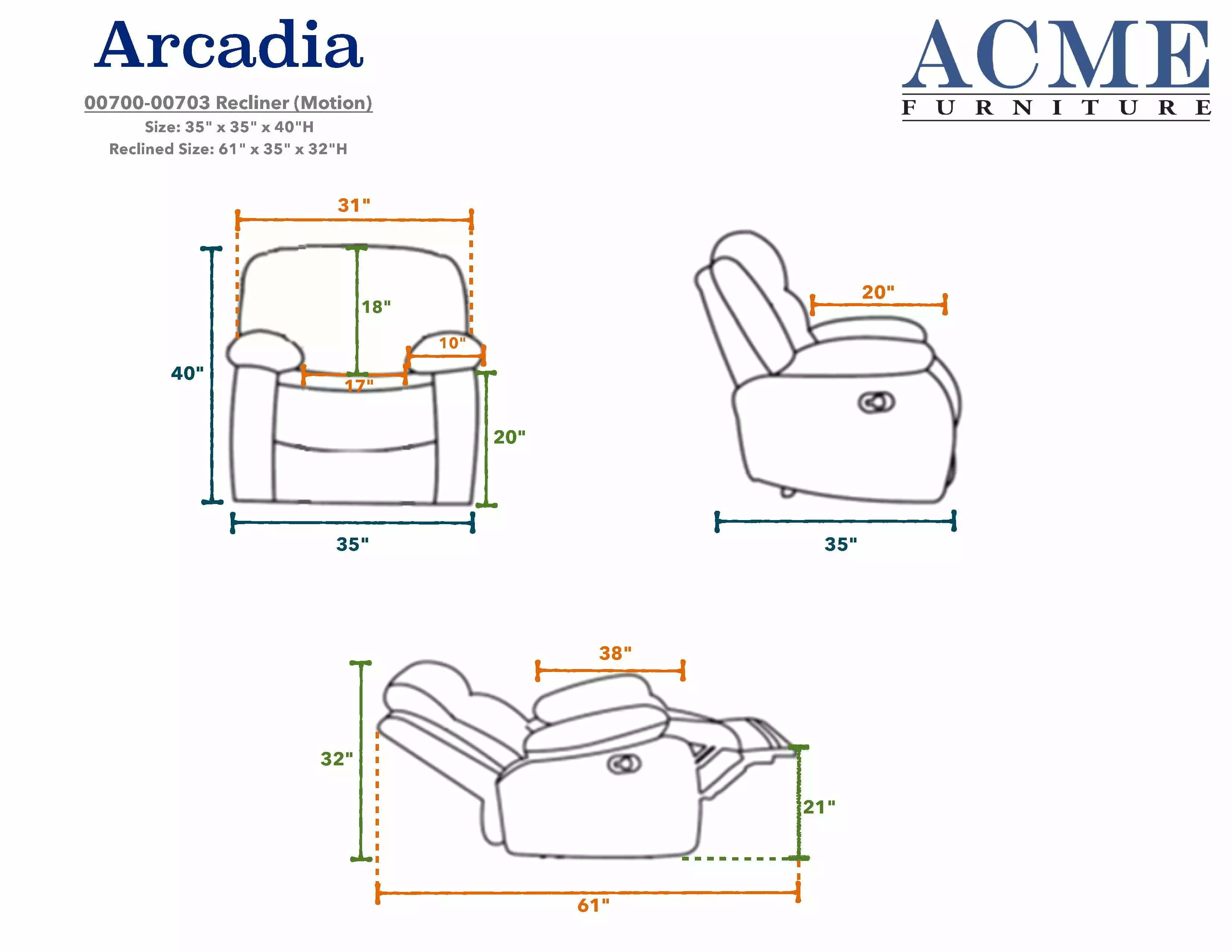 ACME Arcadia Recliner Black Woven Fabric Motion Chair Xuanfen