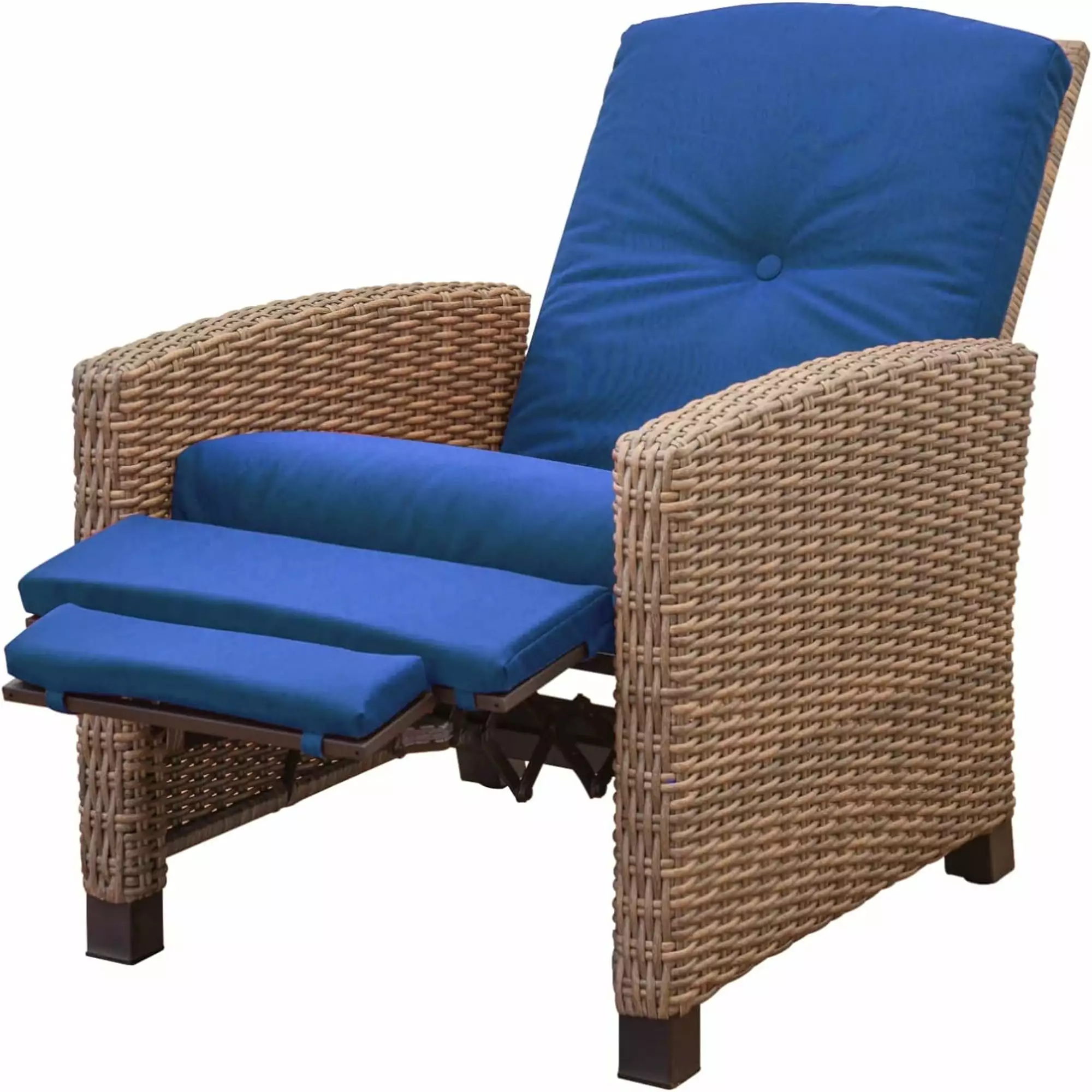 Indoor Outdoor All Weather Wicker Reclining Patio Chair Blue Cushion MMTX