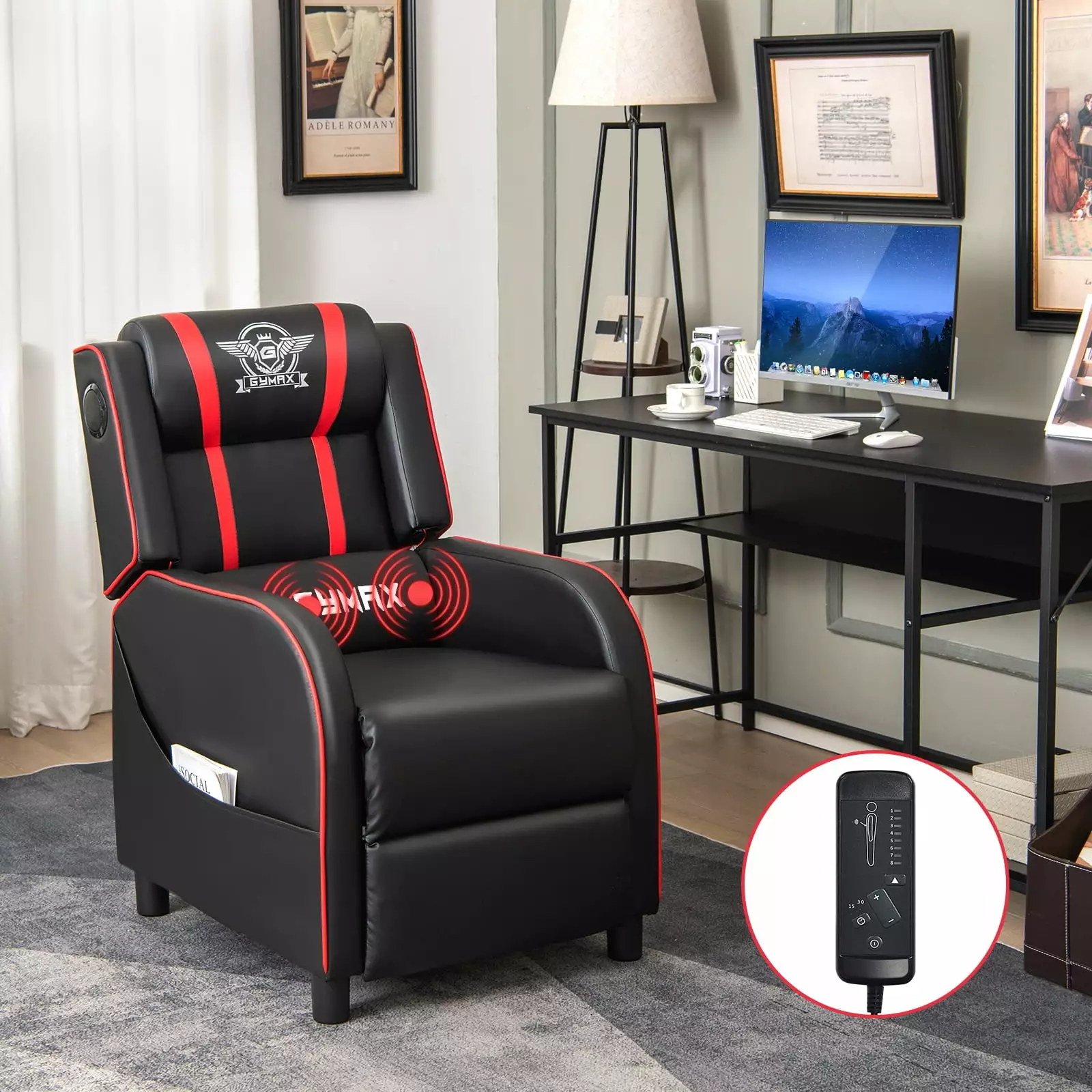 Vicamelia Red PU Leather Massage Gaming Recliner Chair Family Movie Seat