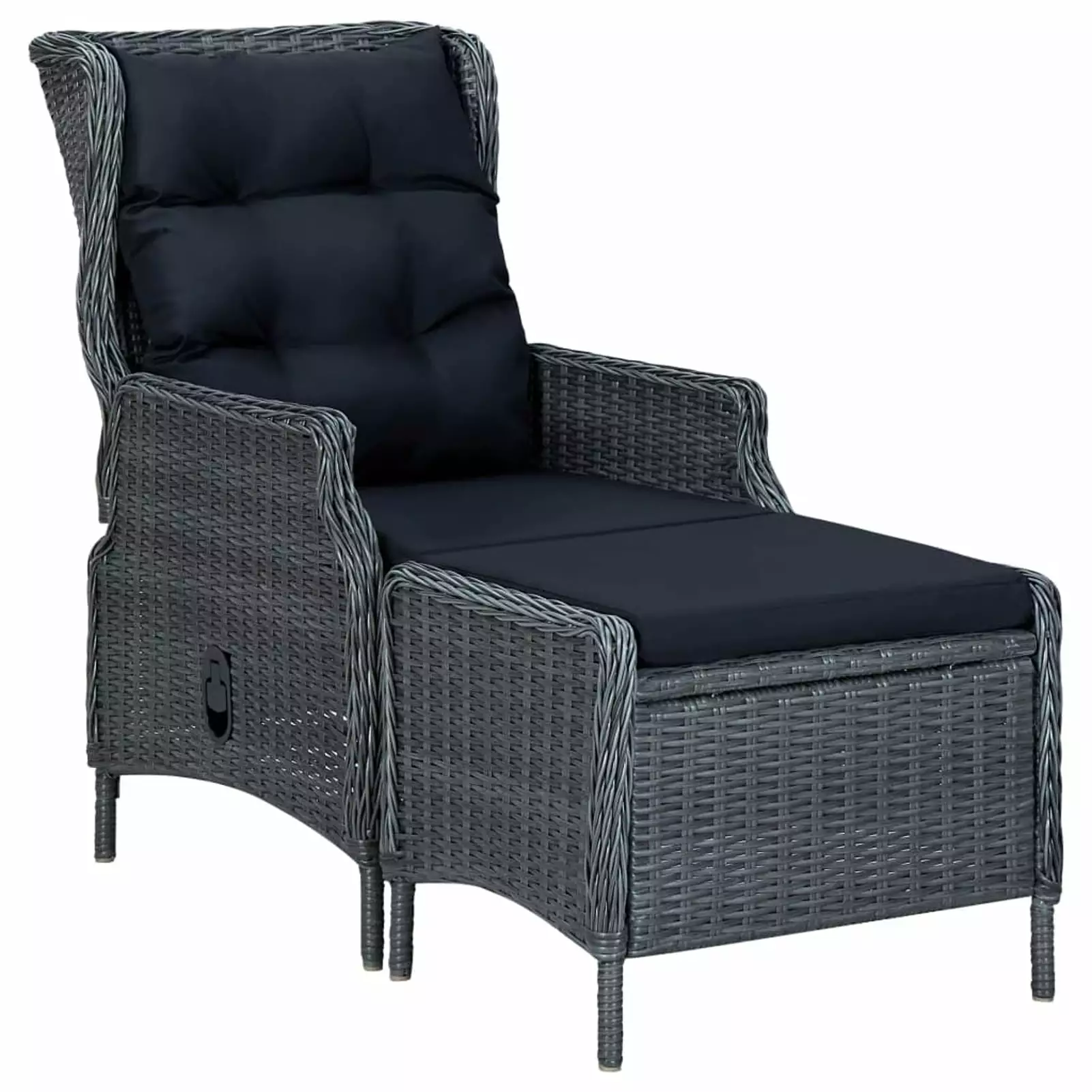 Suzicca Reclining Garden Chair Footstool Poly Rattan Dark Gray ammoon