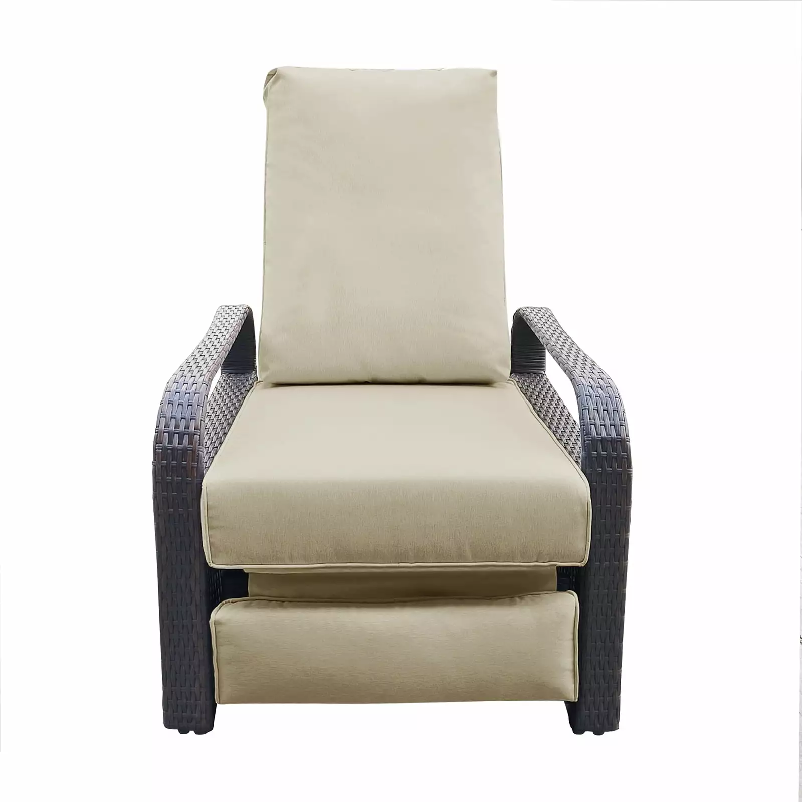 Outdoor Recliner Automatic Adjustable Wicker Lounge Chair Thick Cushion All Weather Aluminum Frame Brown Wicker Khaki Cush...
