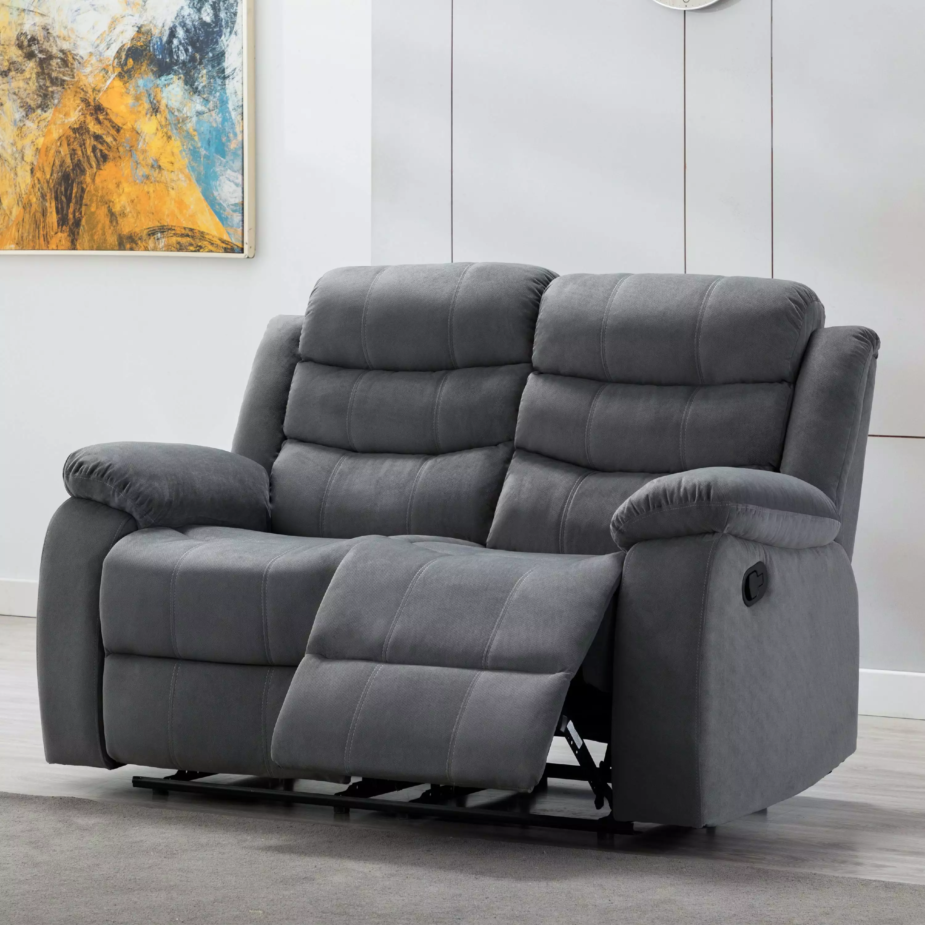 AC Pacific Jim Contemporary Polyester Fabric Reclining Loveseat Lumbar Massager - Comfortable Sofa Living Room