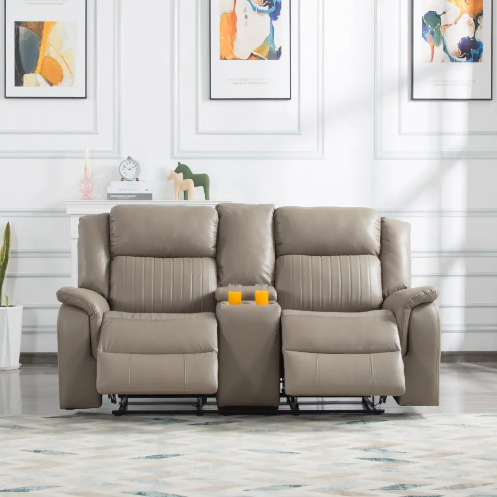 72 Manual Reclining Loveseat Gray PU Leather Living Room Sofa relax lounge