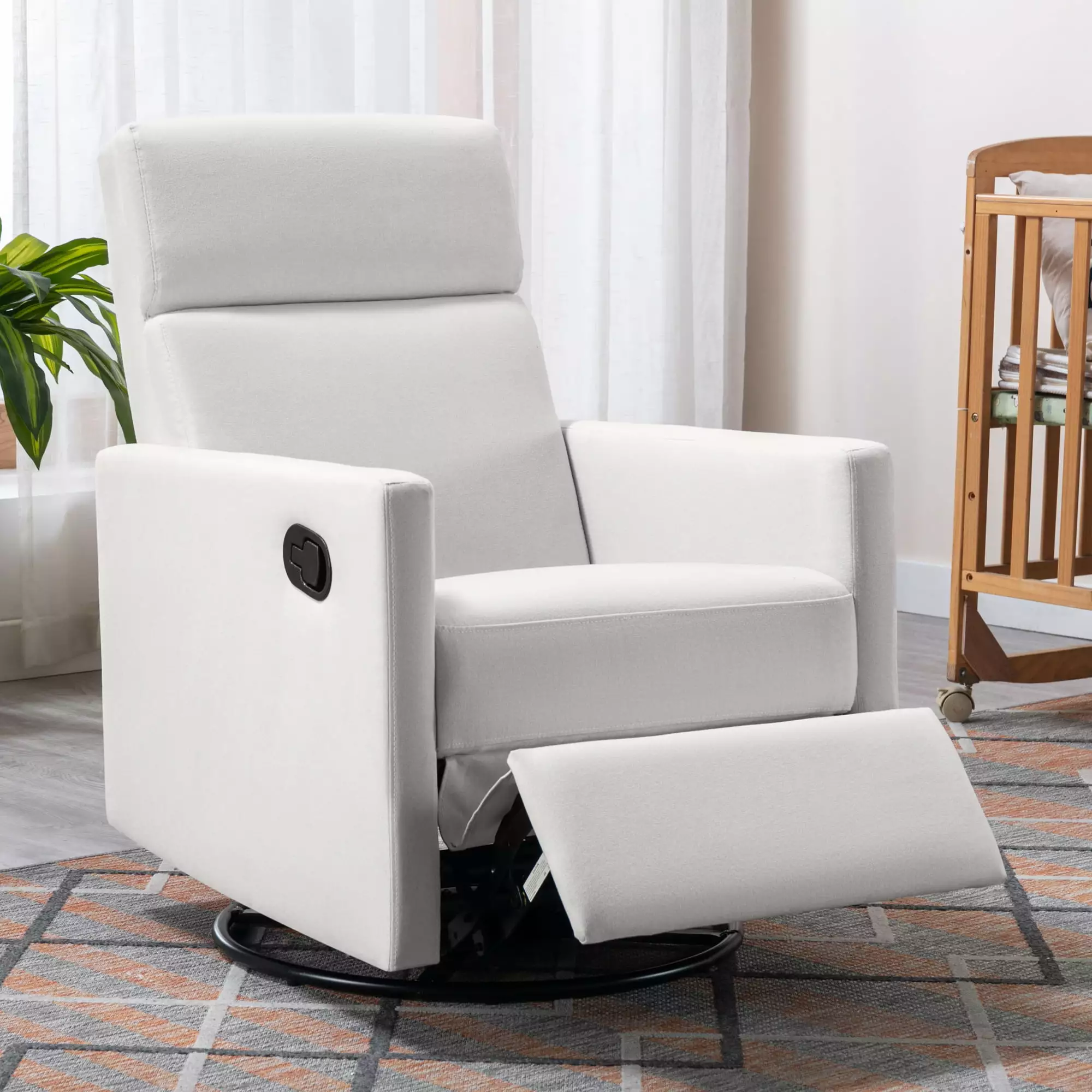 Modern Upholstered Rocker Nursery Chair Plush Seating Glider Swivel Recliner Chair Beige CNCJ