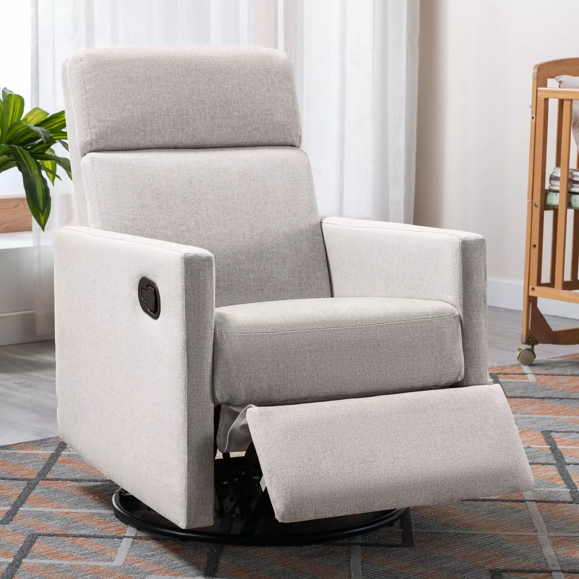 Modern Upholstered Rocker Nursery Chair Plush Seating Glider Swivel Recliner Chair Tan CNCJ
